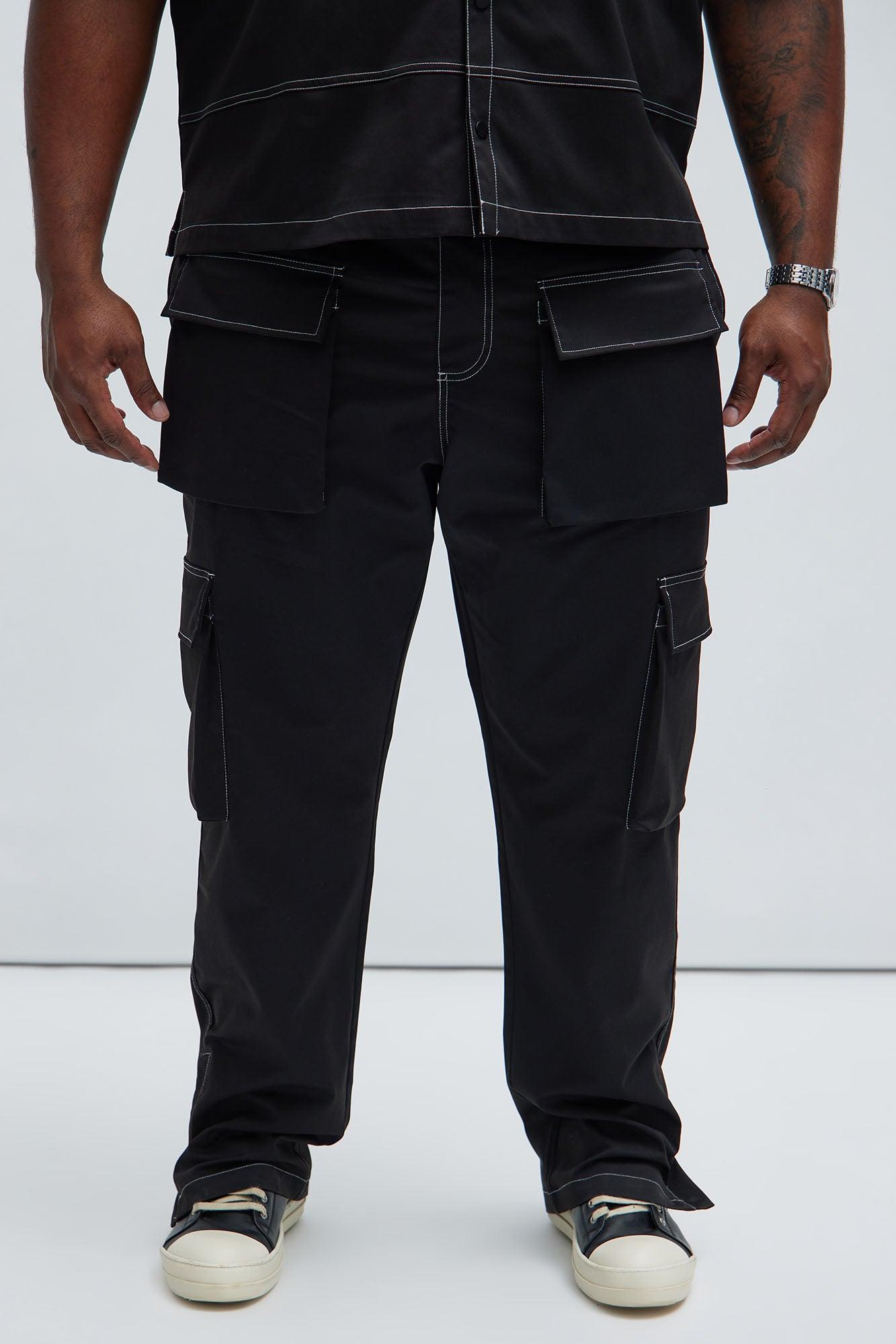 Curtis Contrast Stitch Relaxed Cargo Pants - Black Product Image