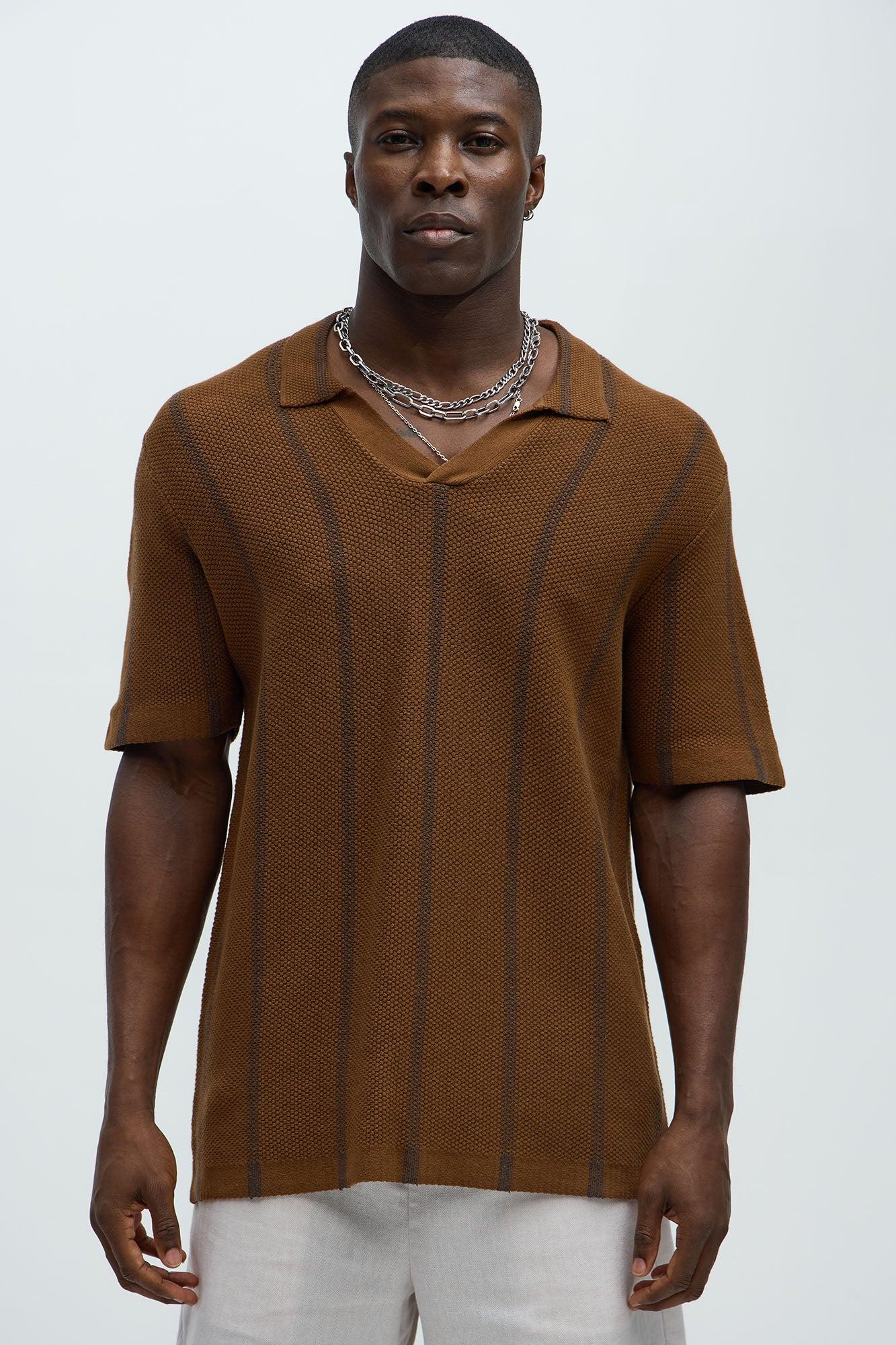 Takin Shots Textured Stripe Polo Shirt - Brown/combo Product Image