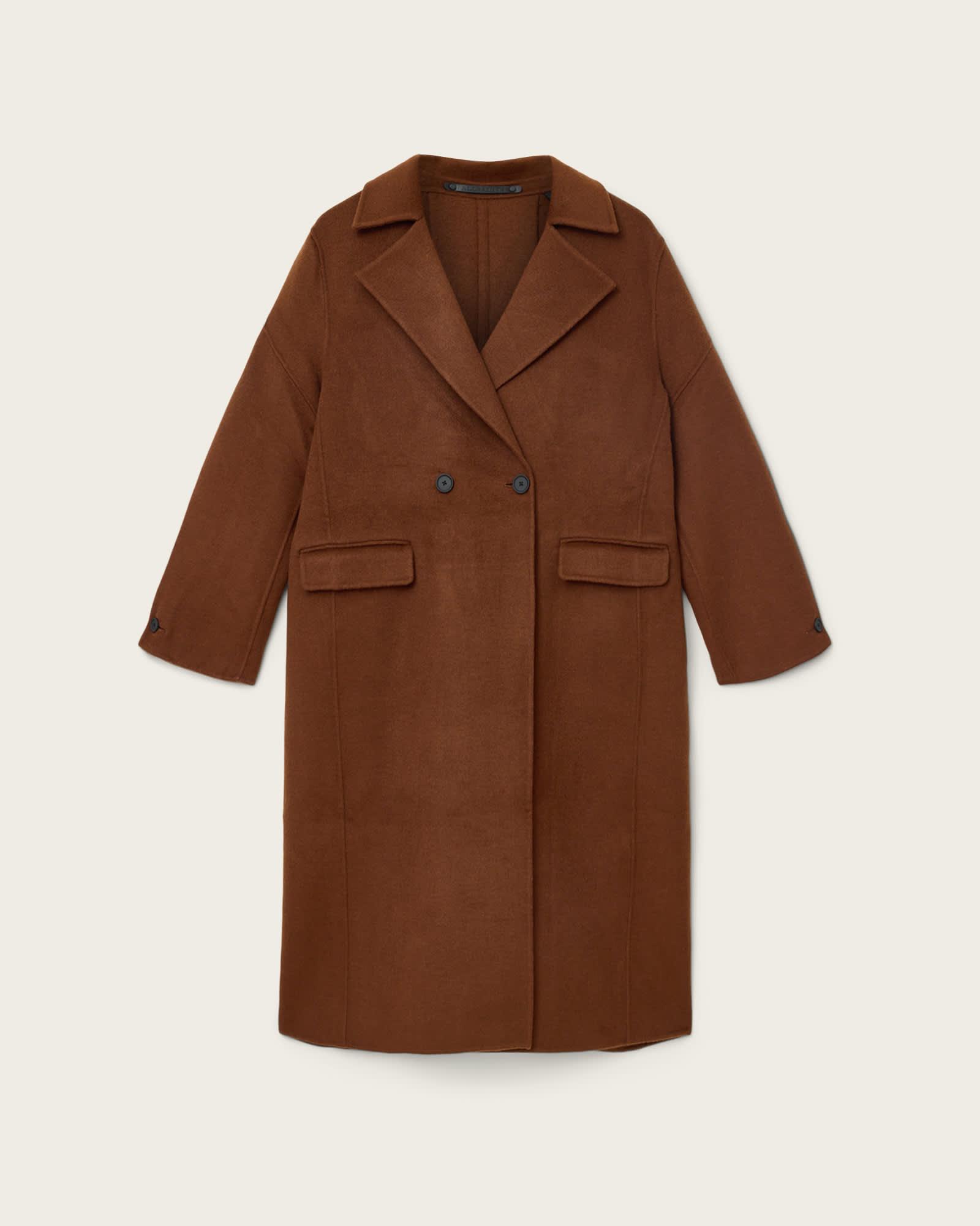 Sellma Double Breasted Coat CINNAMON BROWN | ALLSAINTS US Product Image