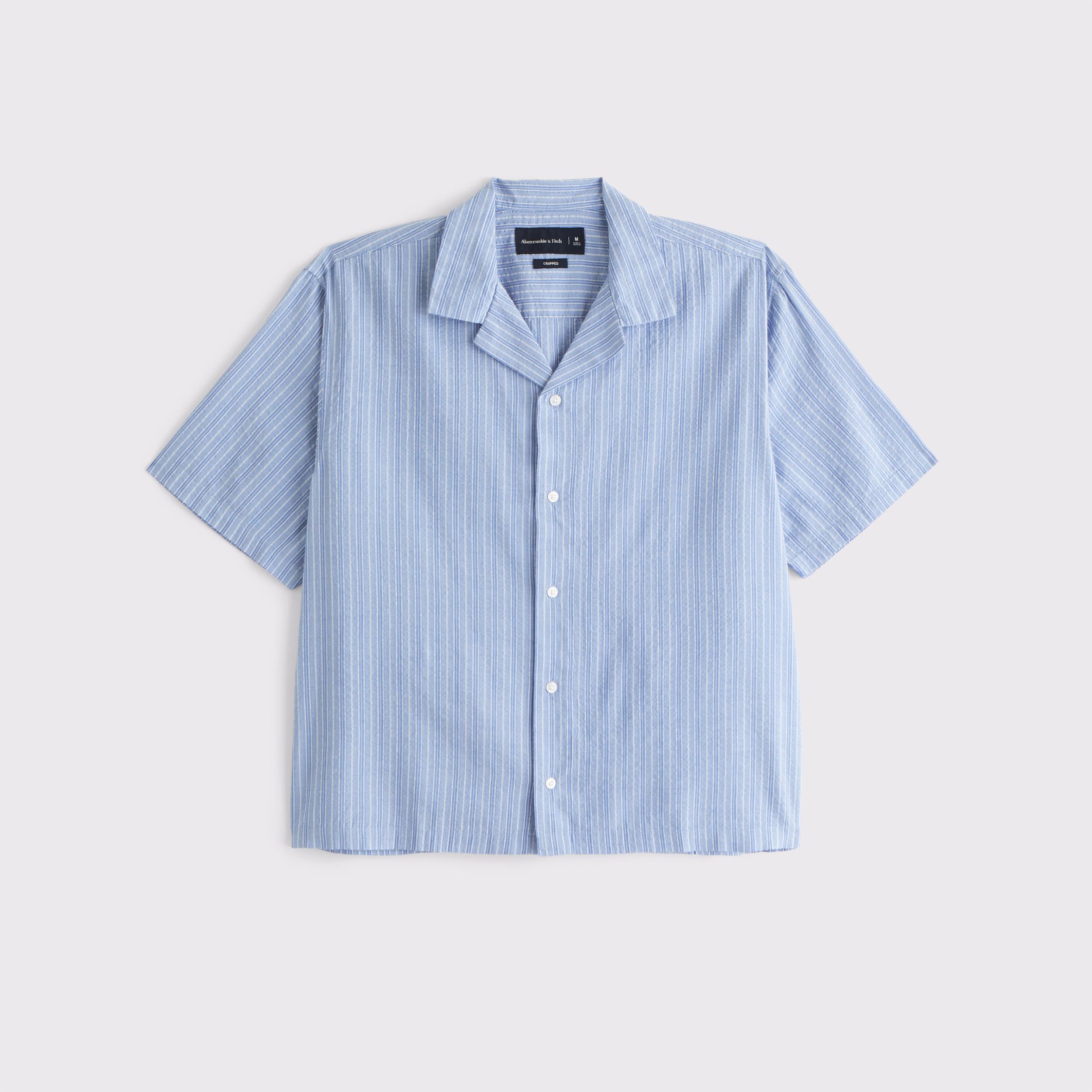 Camp Collar Cropped Seersucker Shirt Product Image