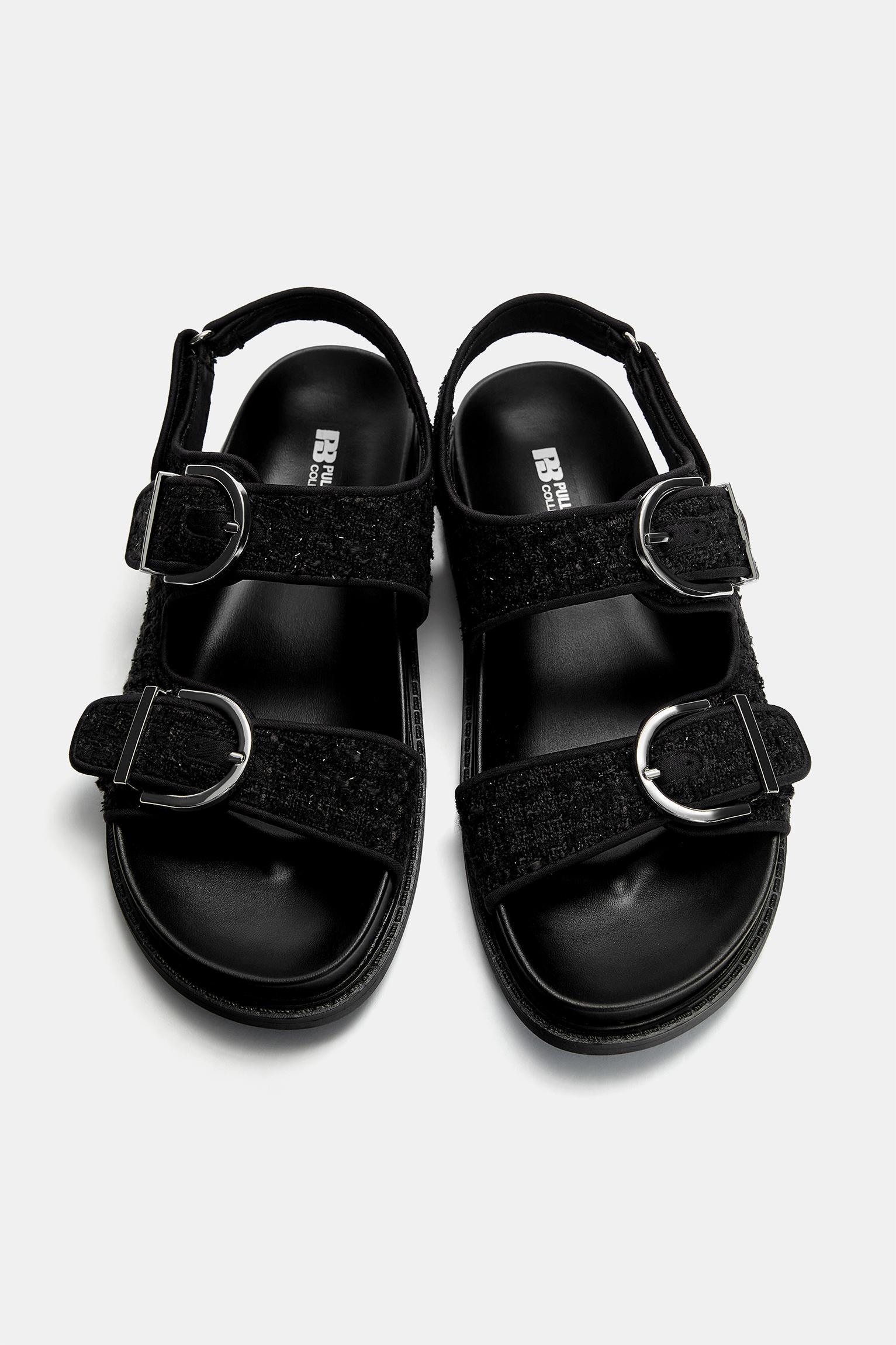 Flat fabric sandals with buckles Product Image