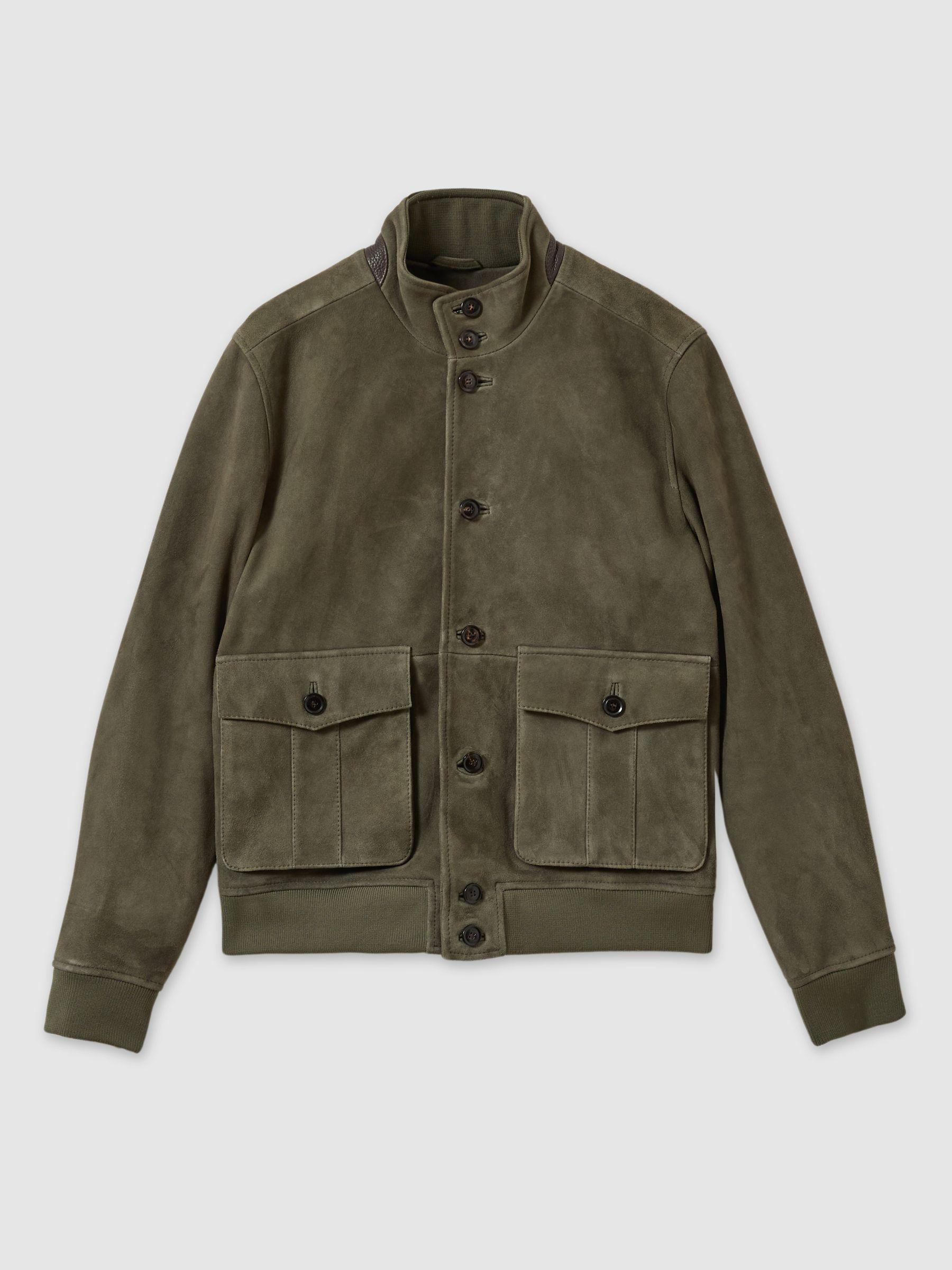 Suede Harrington Jacket in Light Khaki Green Product Image