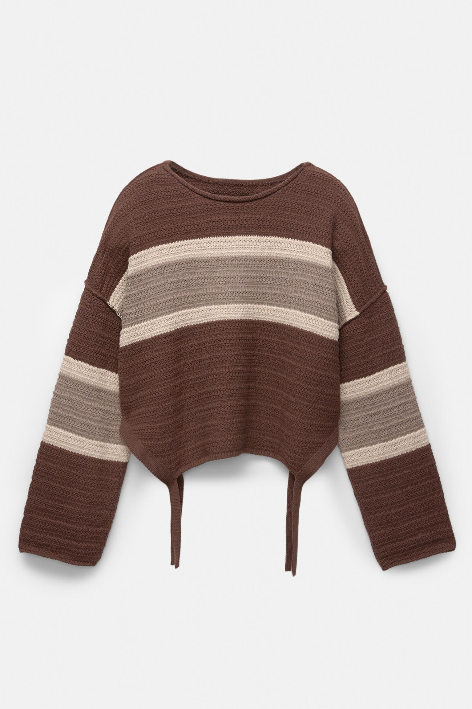 Striped knit sweater with side slit Product Image