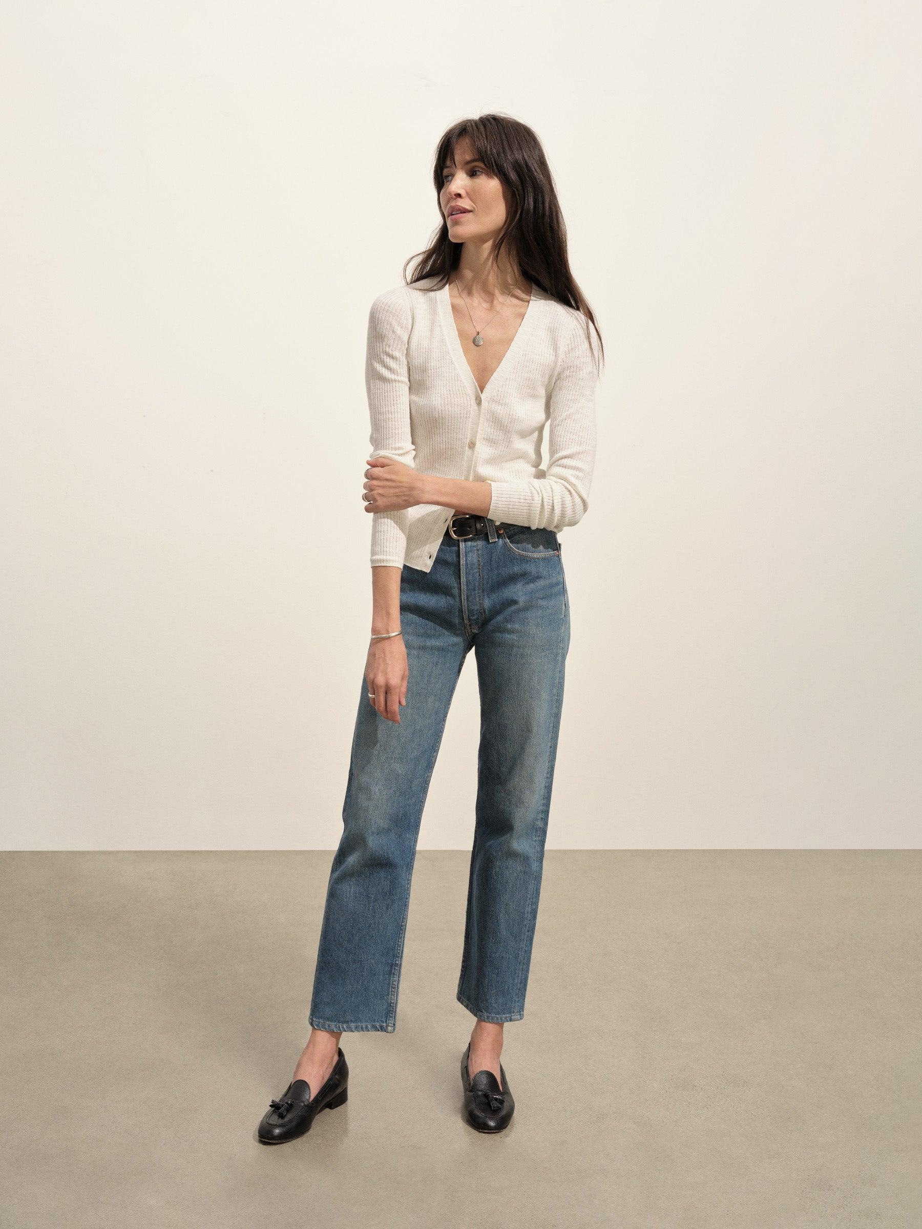 Soft White Coastal Linen Rib Cardigan Product Image