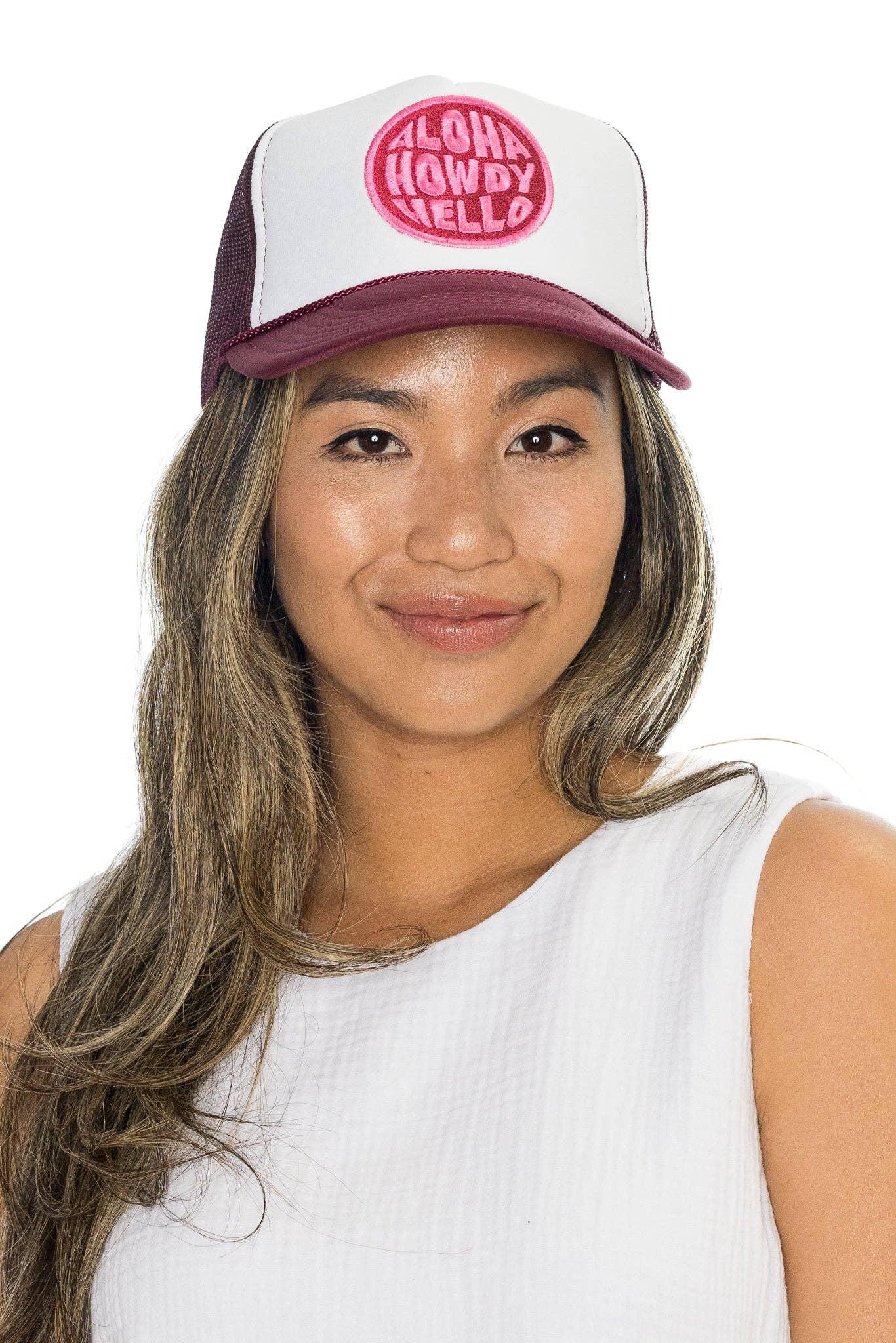 Friday Feelin' Aloha Howdy Hello Trucker Hat in Maroon Product Image
