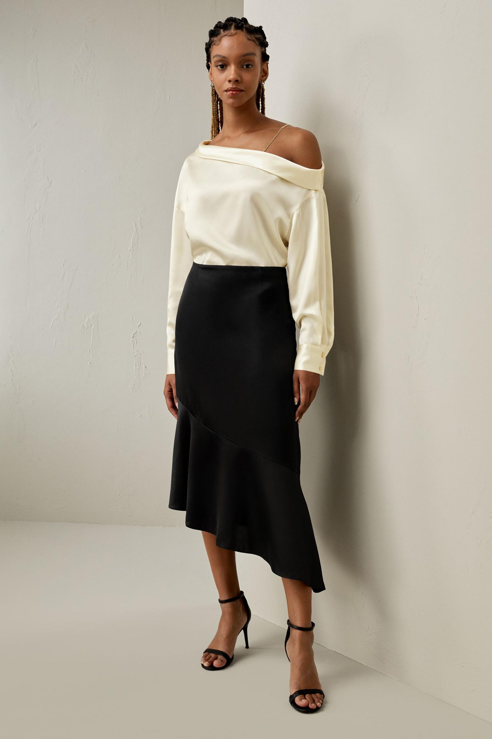 LILYSILK Women's Chic Silk Charmeuse One-Shoulder Party Top with Chain Lily White L Product Image