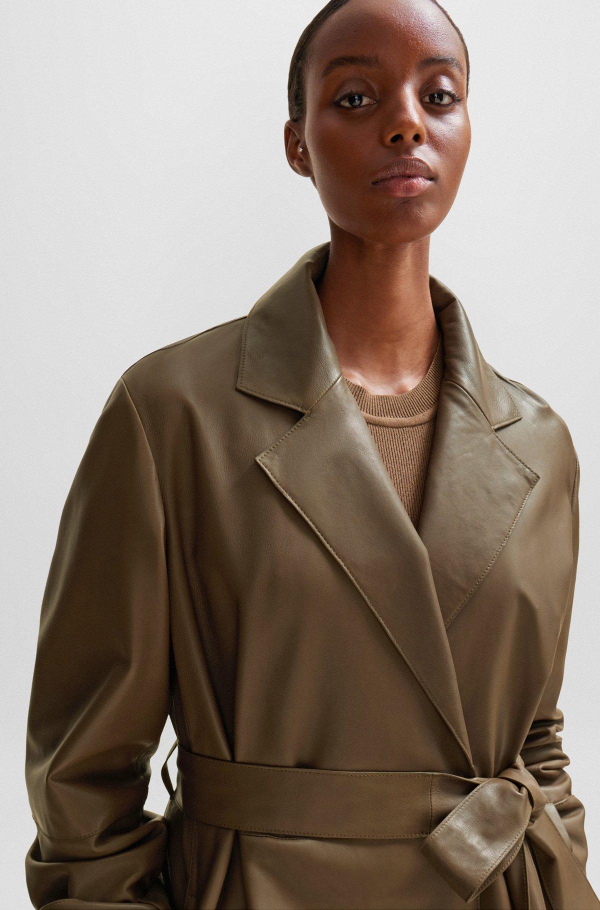 Longline belted coat in nappa leather Product Image