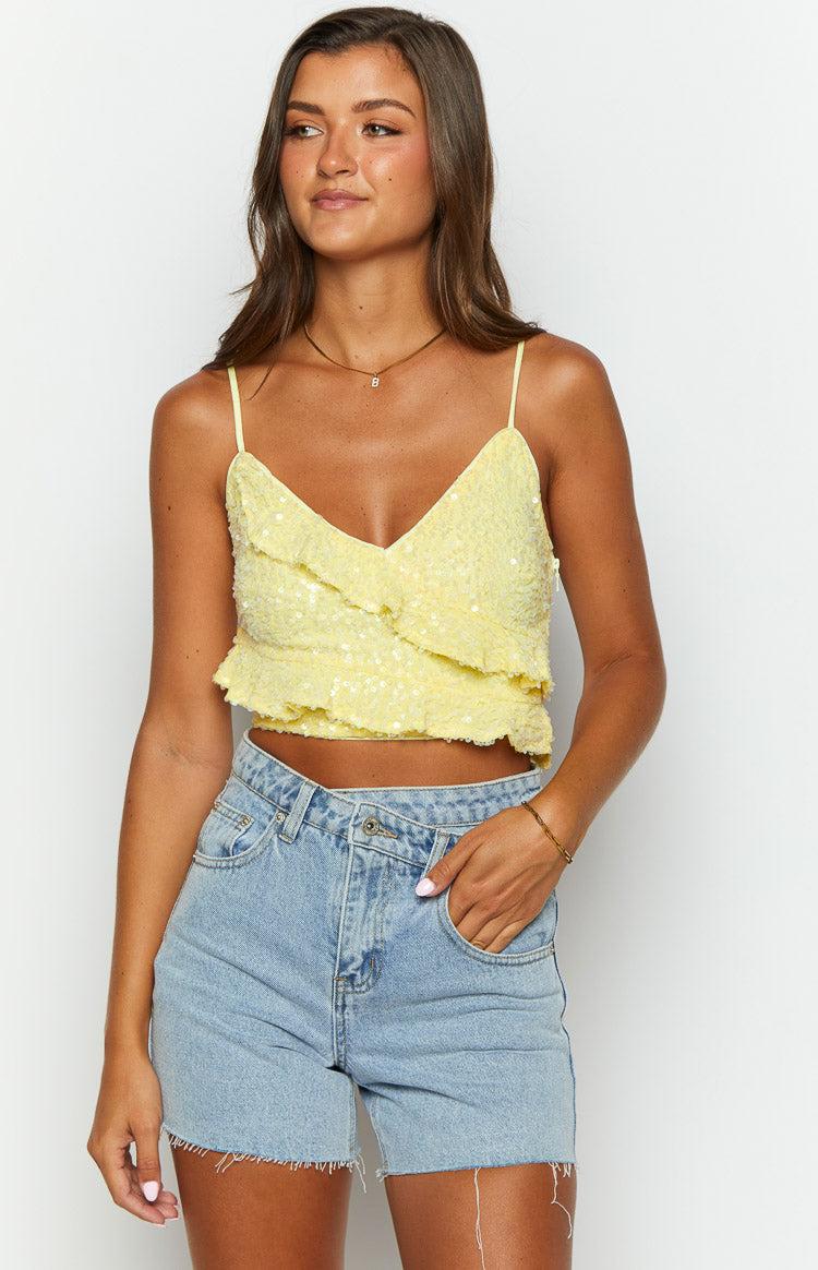 Dolly Yellow Sequin Crop Top Product Image