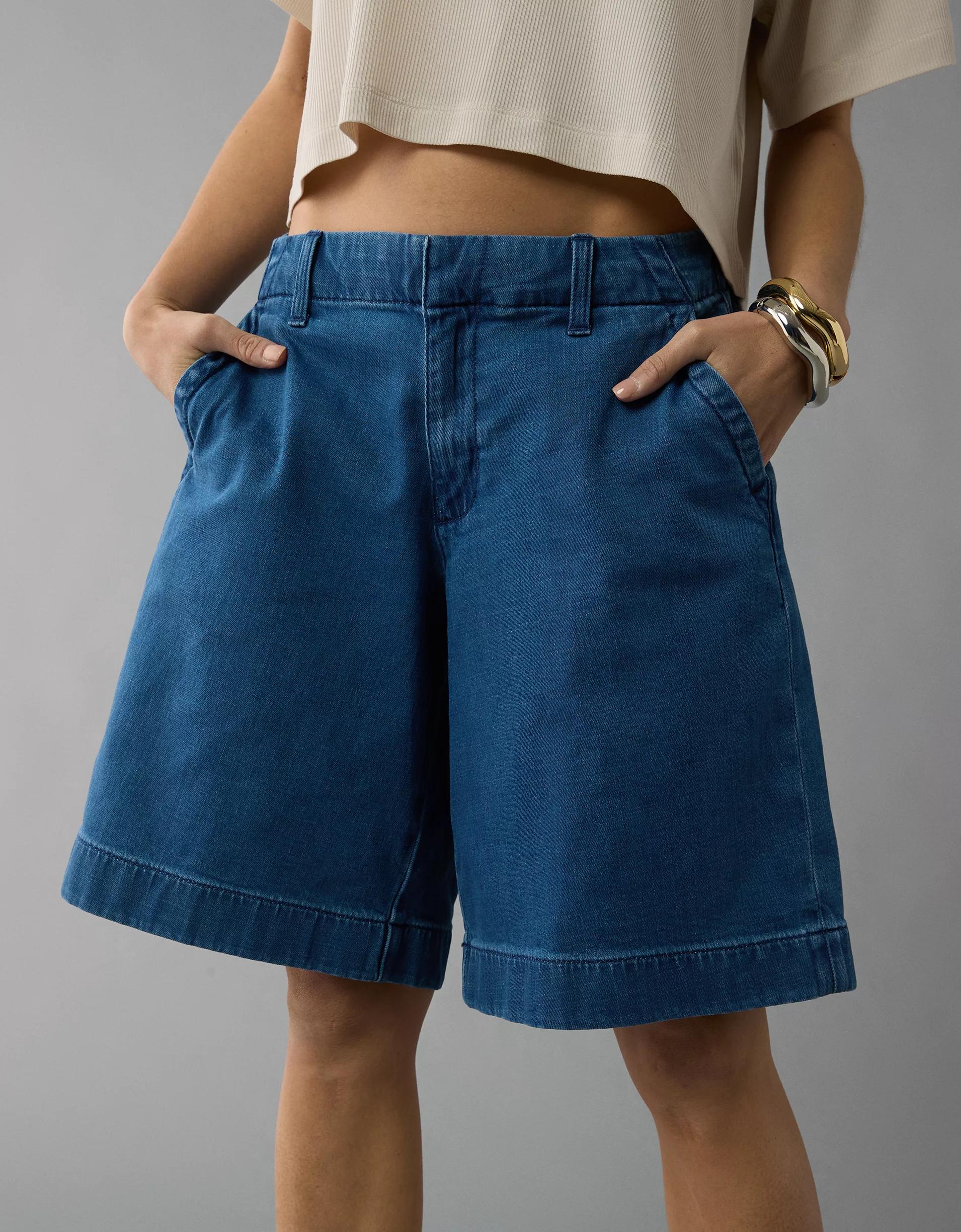 AE 11" Stretch High-Waisted Denim Trouser Short Product Image