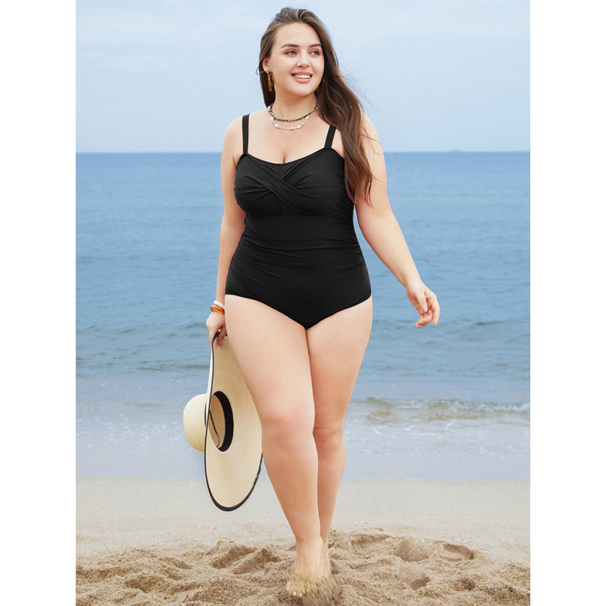 Plus Size Crossover Front Sculpt Waist One Piece Swimsuit Women's Swimwear Black Vacation Adjustable Straps Curve Bathing Suits High stretch One Pieces BloomChic 10/M Product Image