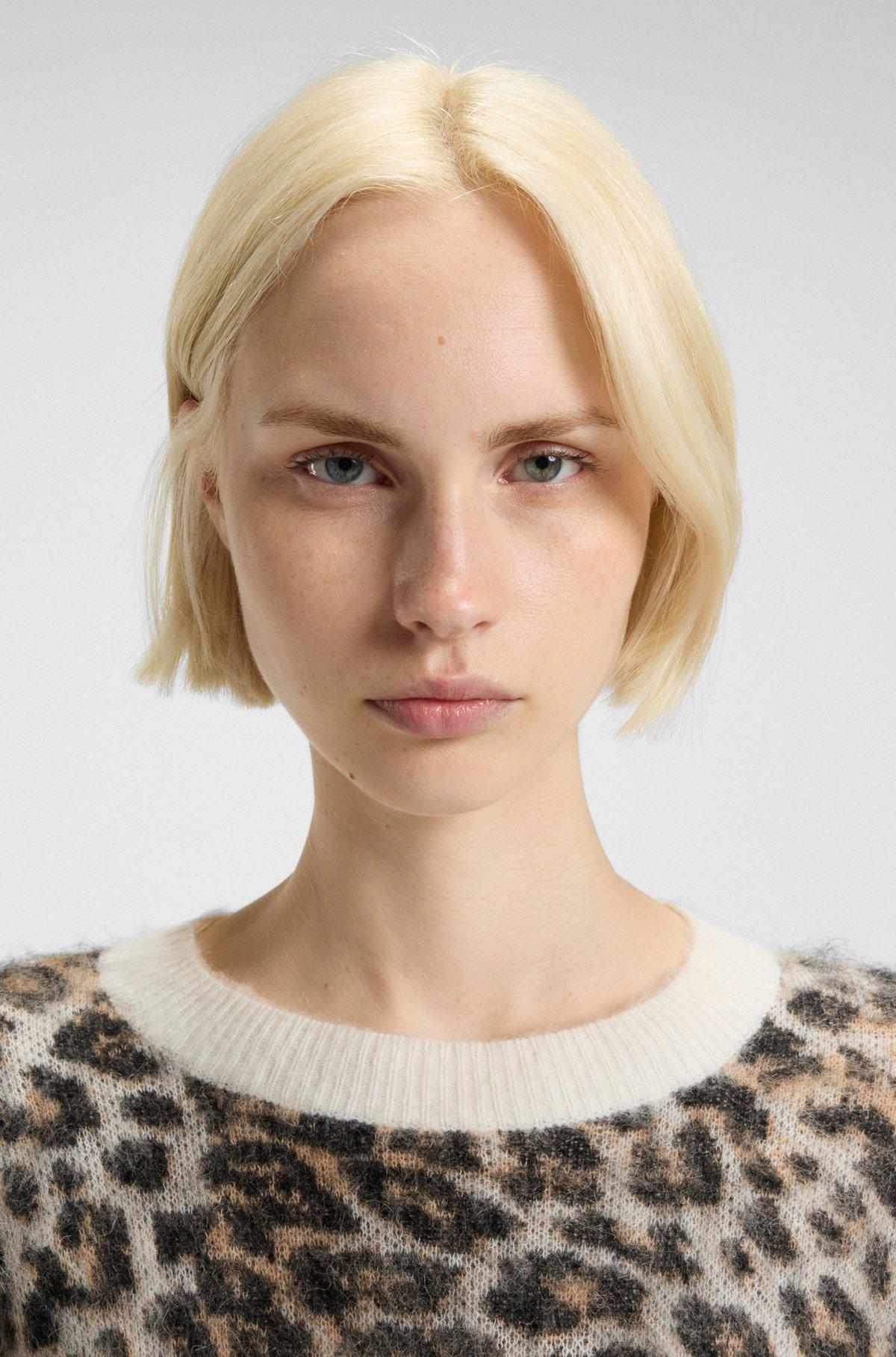 Loose-fit knitted sweater with leopard jacquard Product Image