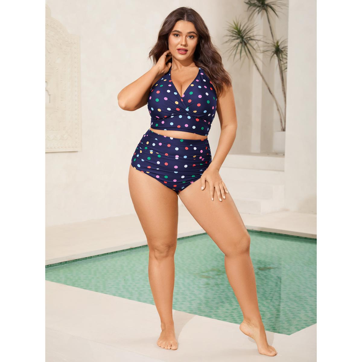 Plus Size Pattern Print Cross-Straps Swim Top Women's Swimwear Midnight Resort High stretch Skinny Overlap Collar Curve Swim Tops BloomChic 22-24/3X Product Image
