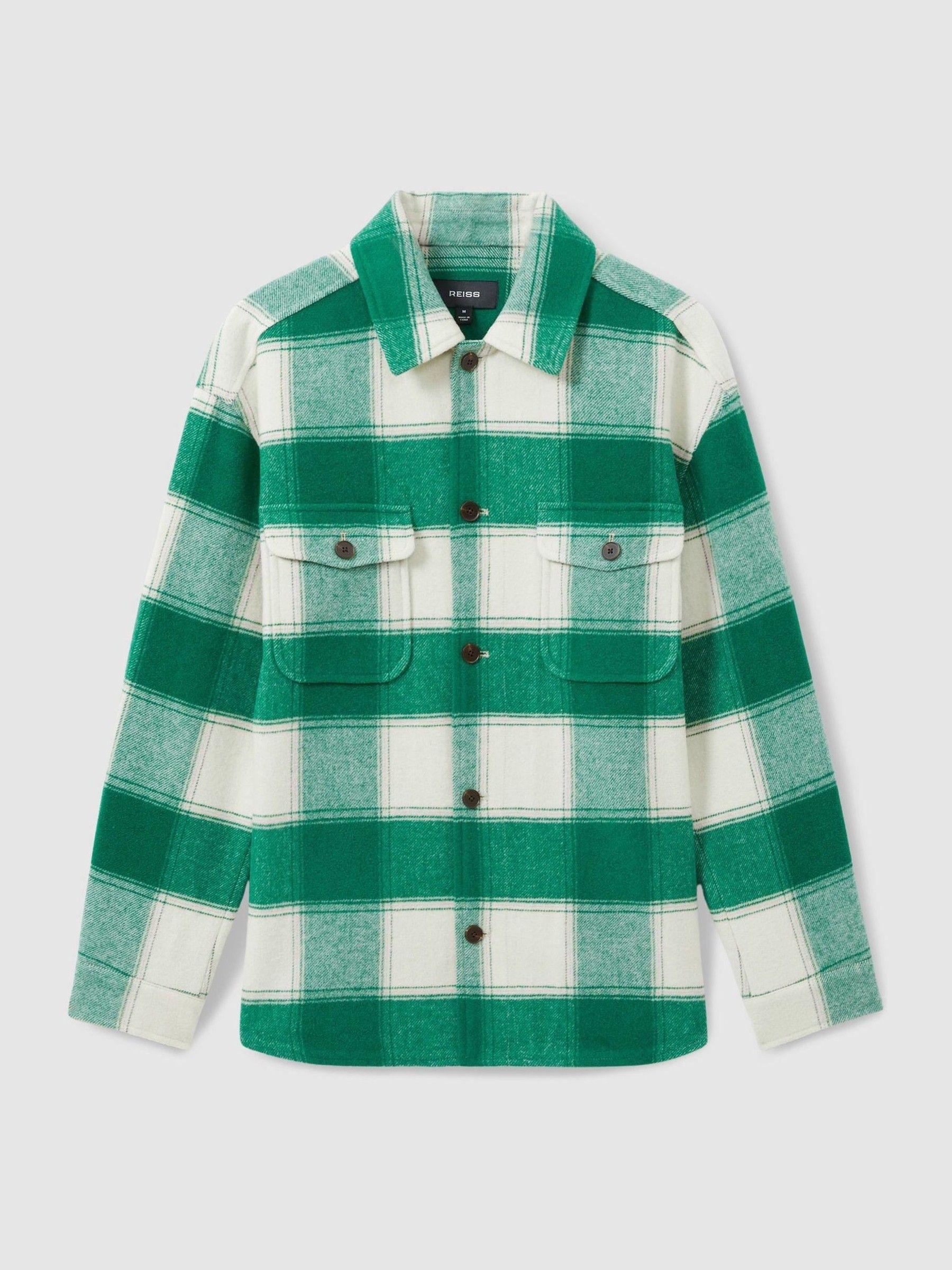 Wool Blend checked Overshirt in Green Product Image