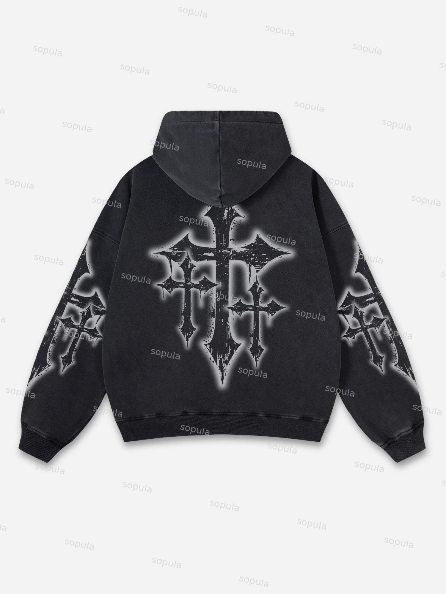 Vintage Jesus Print Graphic Acid Washed Oversized Hoodie Product Image