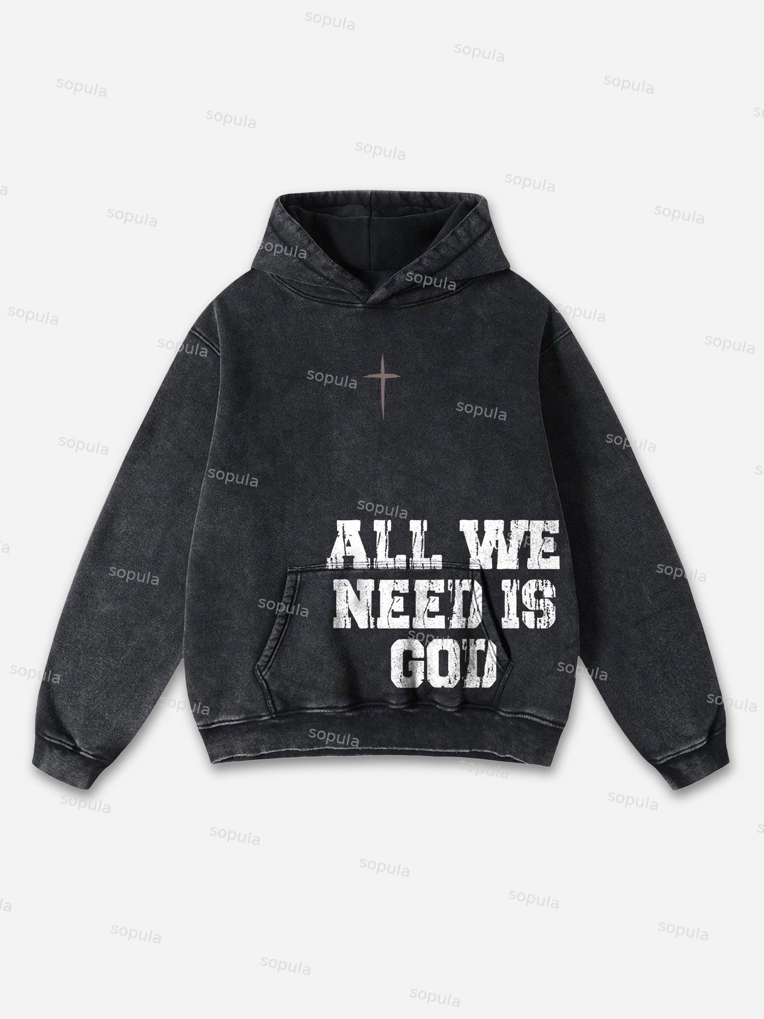 Sopula Vintage Big Face Graphic Print Washed Hoodie Product Image