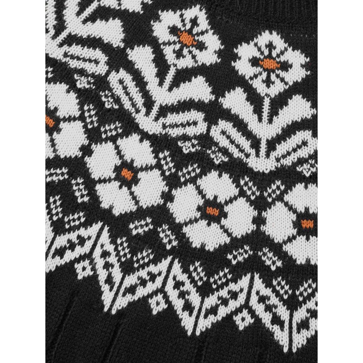 Plus Size Floral Cable Knit Curved Hem Pullover Black Women Casual Loose Long Sleeve Round Neck Everyday Pullovers BloomChic 14-16/1X Product Image