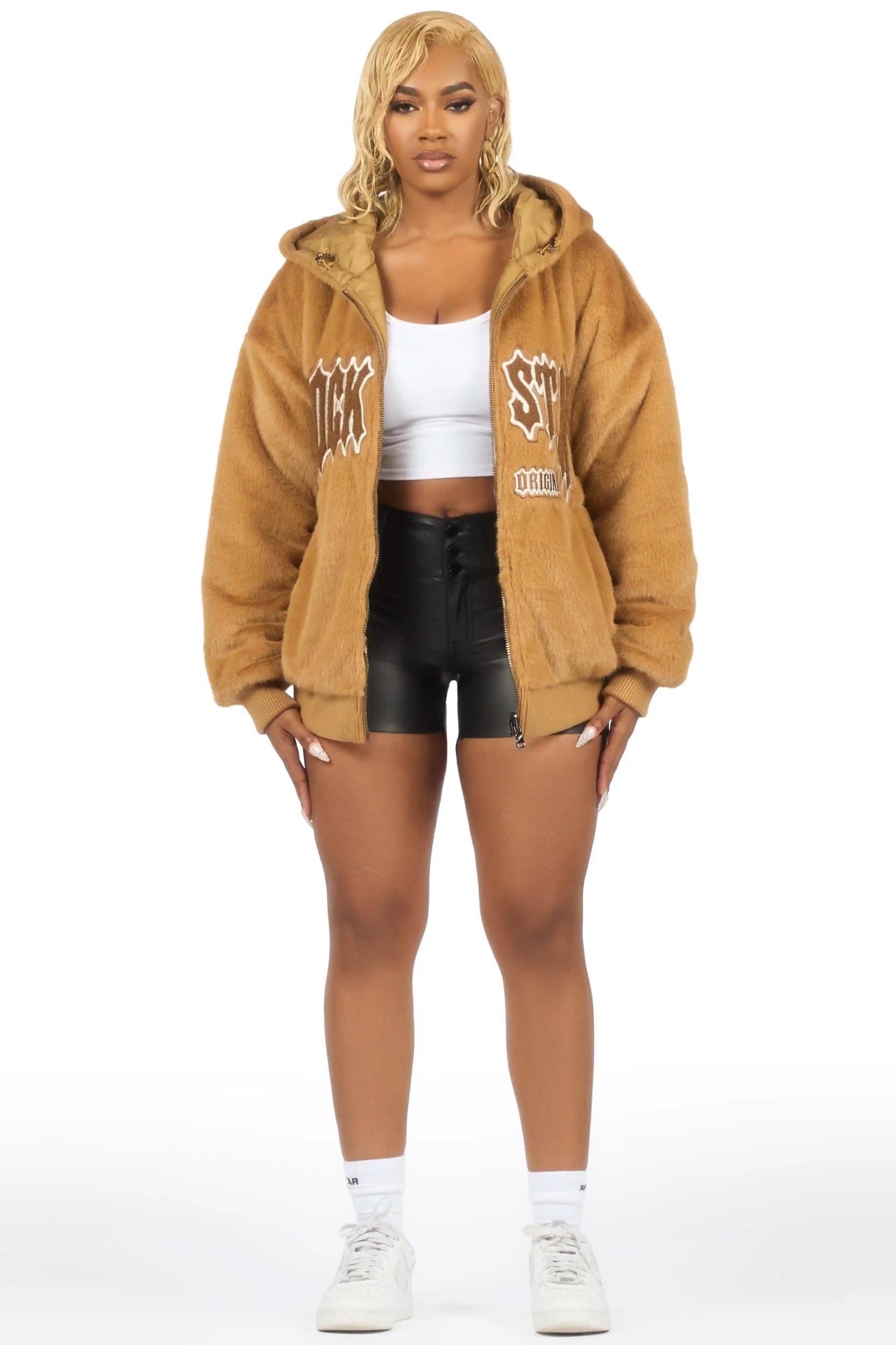 Jaleah Brown Oversized Fur Jacket Female Product Image