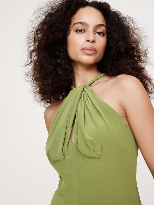 Matte Silk Halter Maxi Dress Product Image