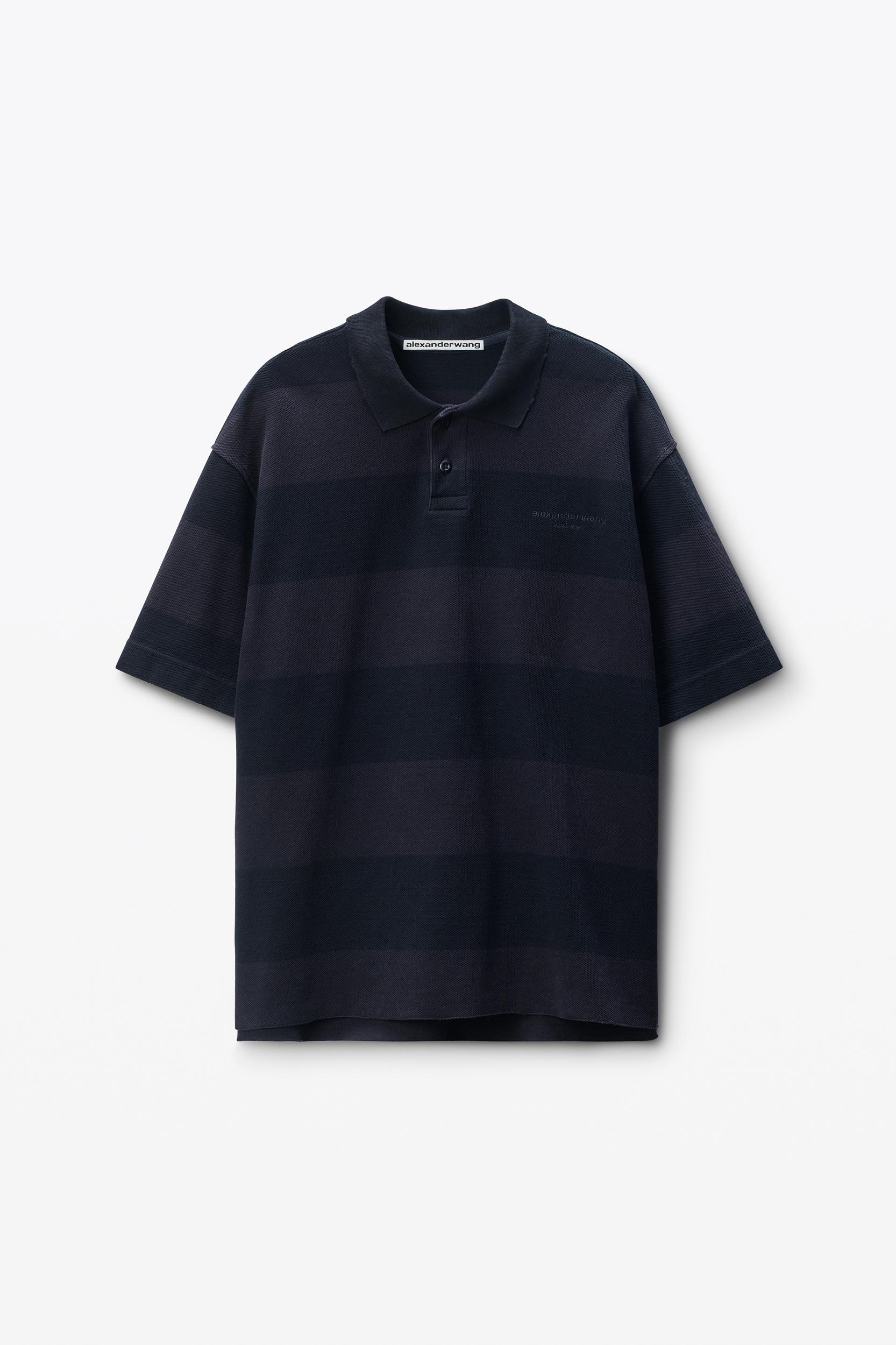 Black Striped Cotton Pique Polo  Product Image