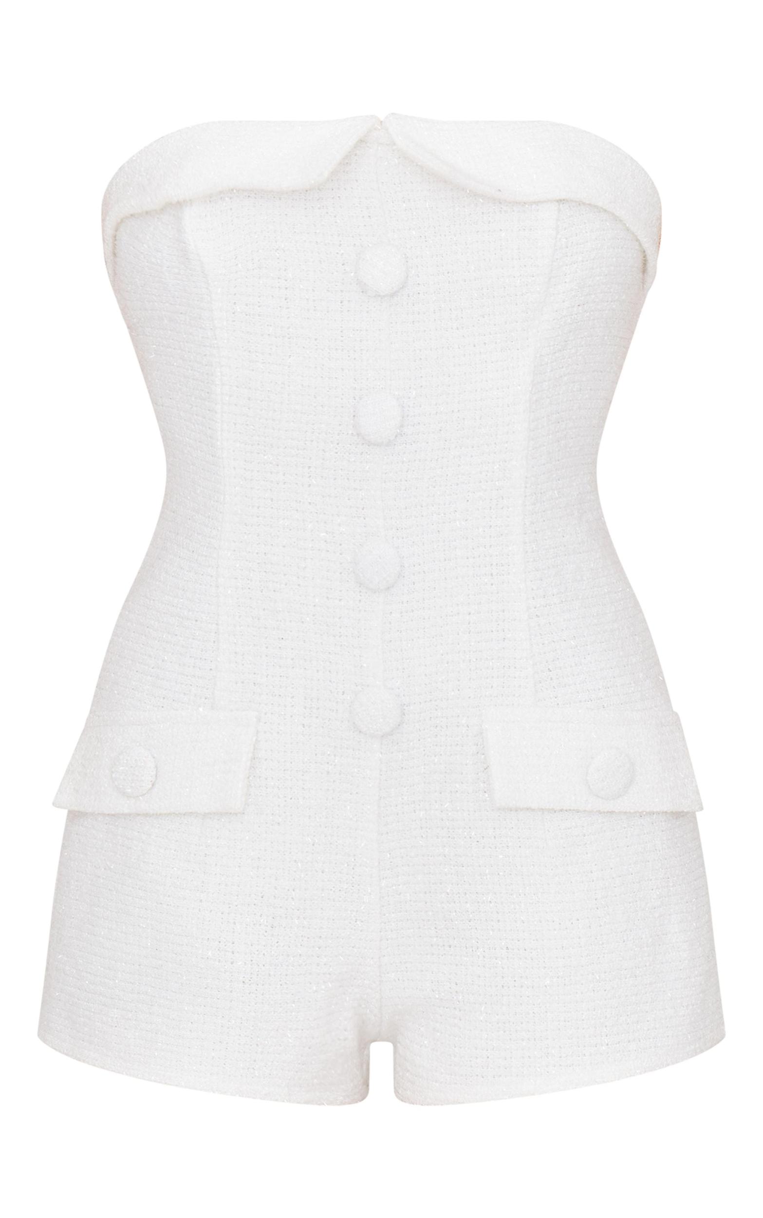 White Tweed Bandeau Button Detail Romper Product Image