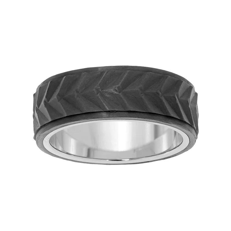 LYNX Men's Chevron Stainless Steel & Carbon Fiber Ring, Size: 10, Grey Product Image