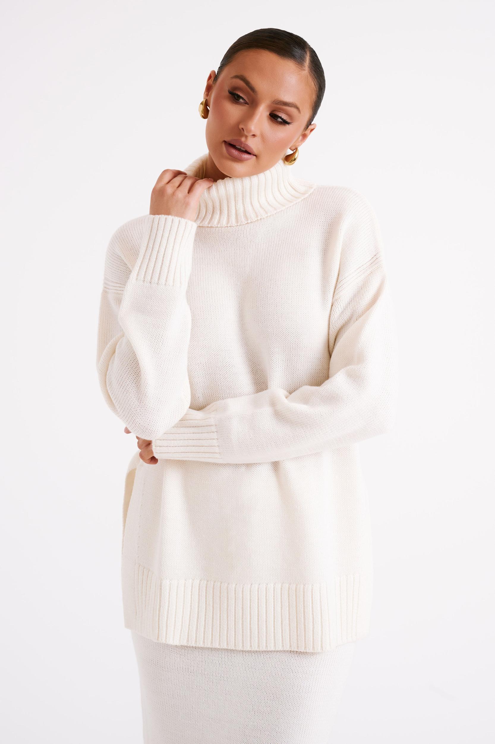 Brittany High Neck Knit Jumper - Ivory Product Image