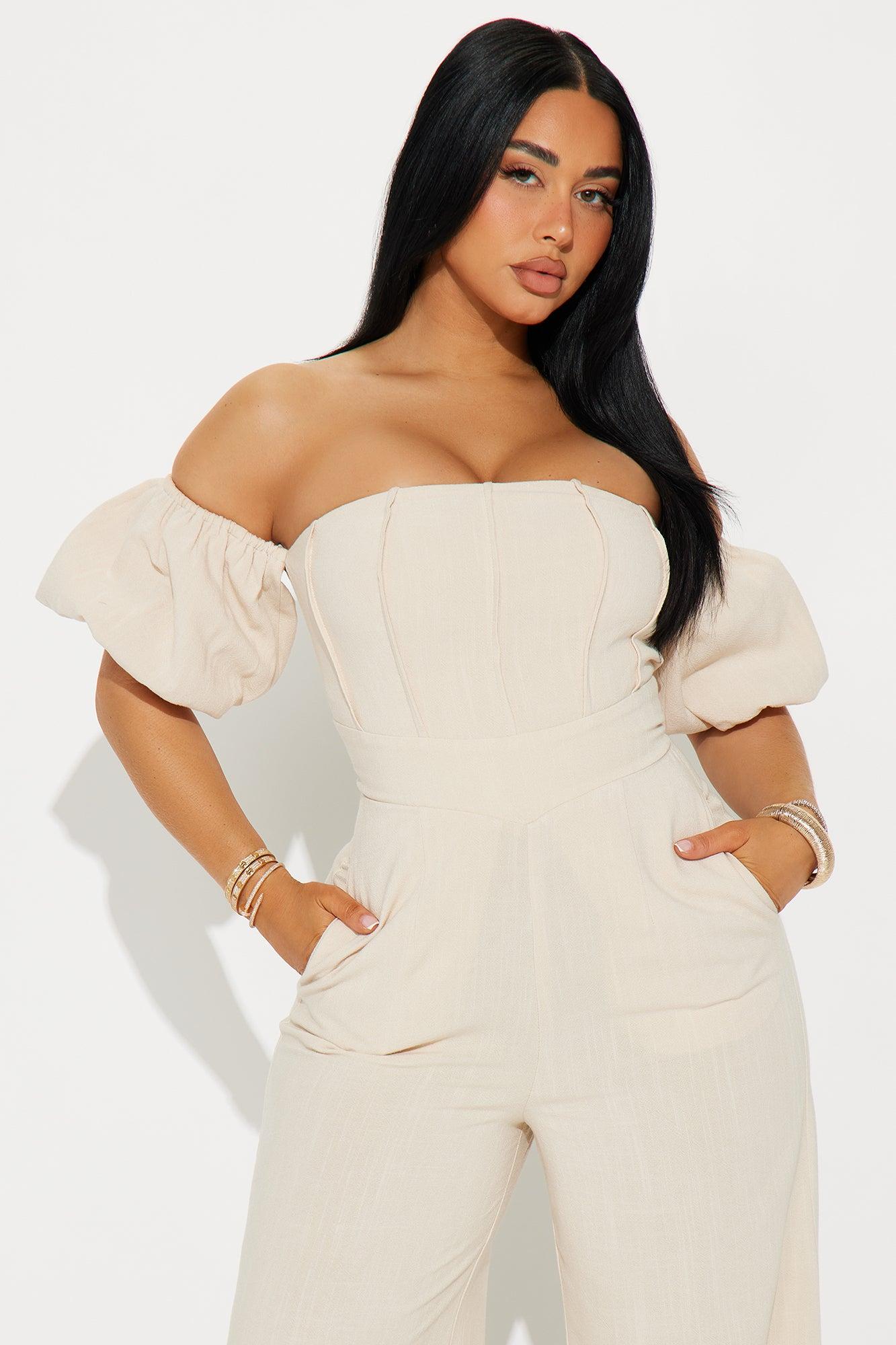 Out And About Linen Jumpsuit - Oatmeal Product Image