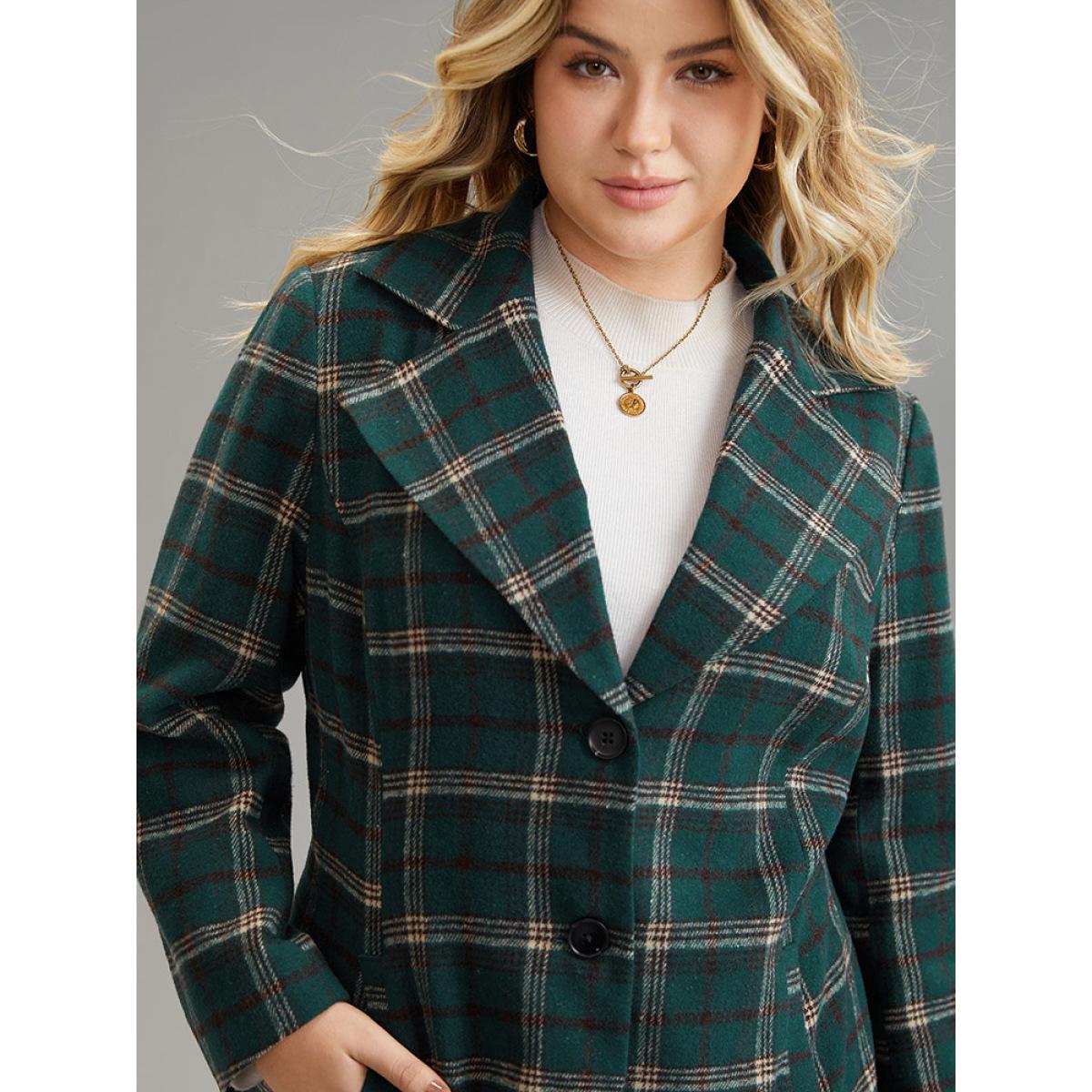 Plus Size Plaid Button Up Pocket Lapel Collar Coat Women Green Party Lined Ladies Dailywear Winter Coats BloomChic 30/6X Product Image