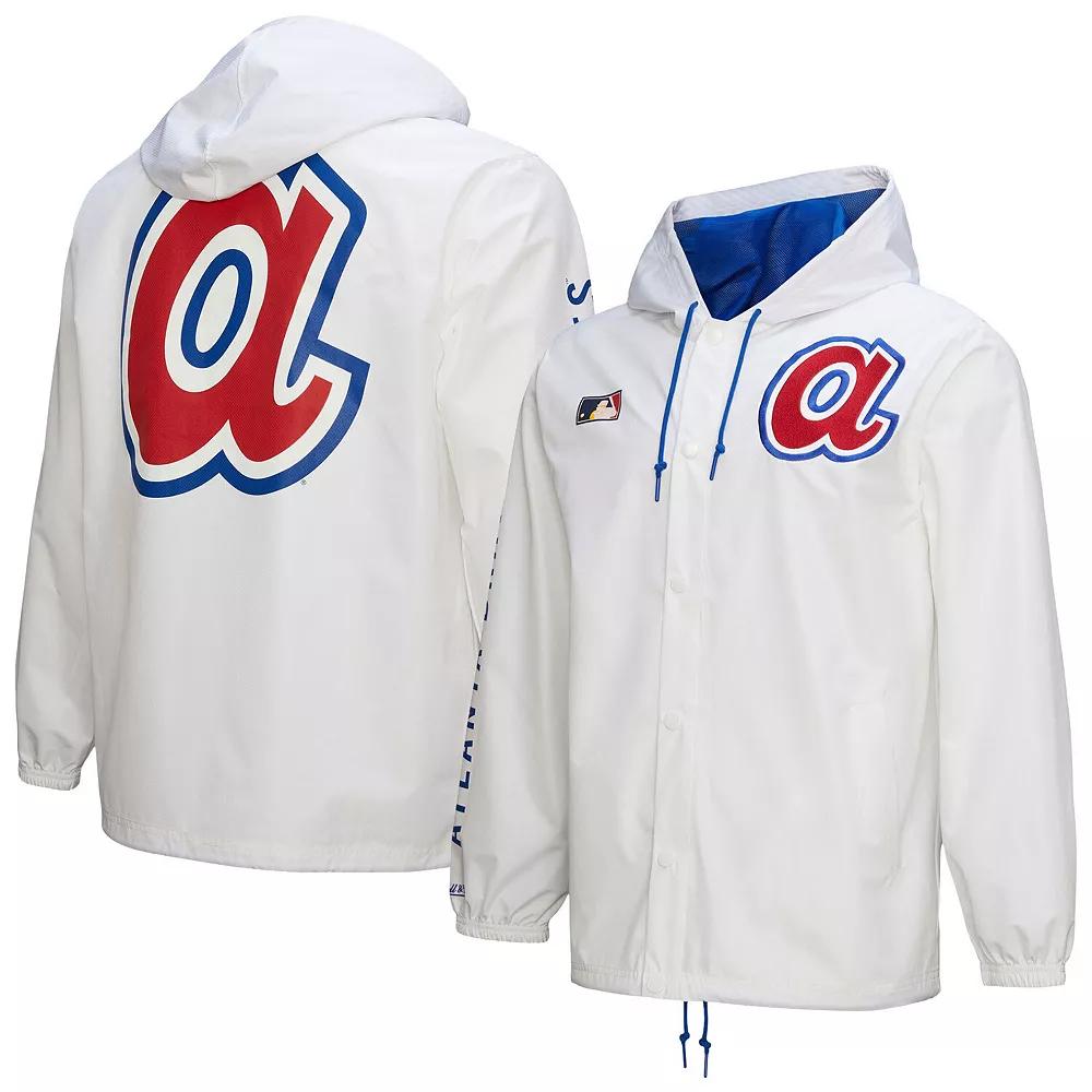 Men's Mitchell & Ness White Atlanta Braves Vintage Full-Snap Hooded Coaches Jacket,  Product Image