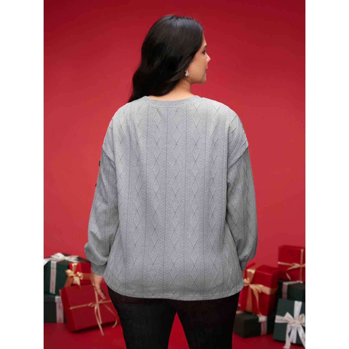 Plus Size Textured Fabric Crew Neck Straight-Fit Sweatshirt Women Mediumgray Casual Texture Loose Round Neck Everyday Sweatshirts BloomChic 14-16/1X Product Image