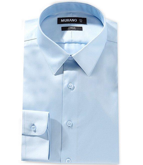 Murano Slim-Fit Point Collar Solid Sateen Dress Shirt Product Image