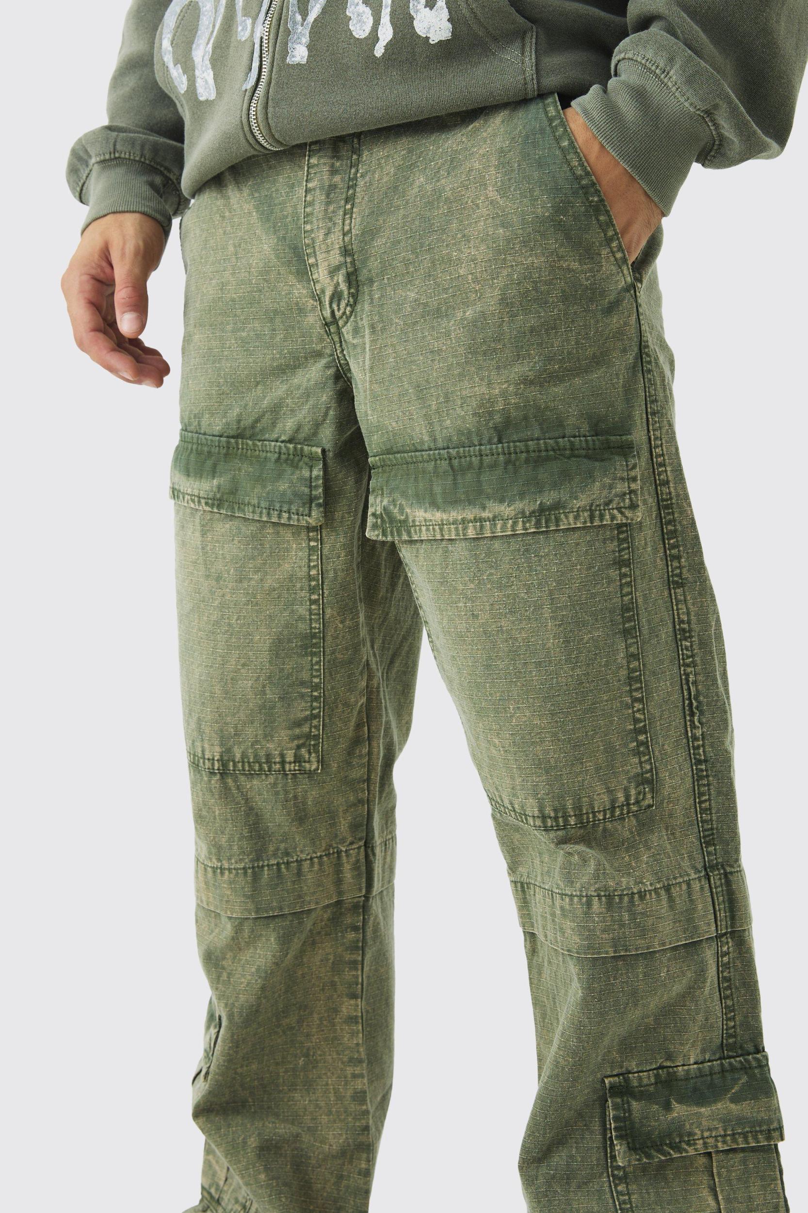 Relaxed Flared Oil Wash Ripstop Cargo Pants | boohooMAN USA Product Image