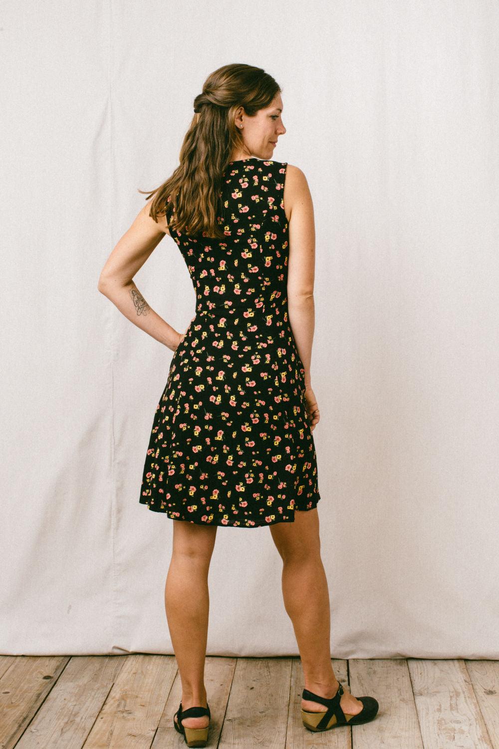 Thea Dress in Black Floral Challis Product Image