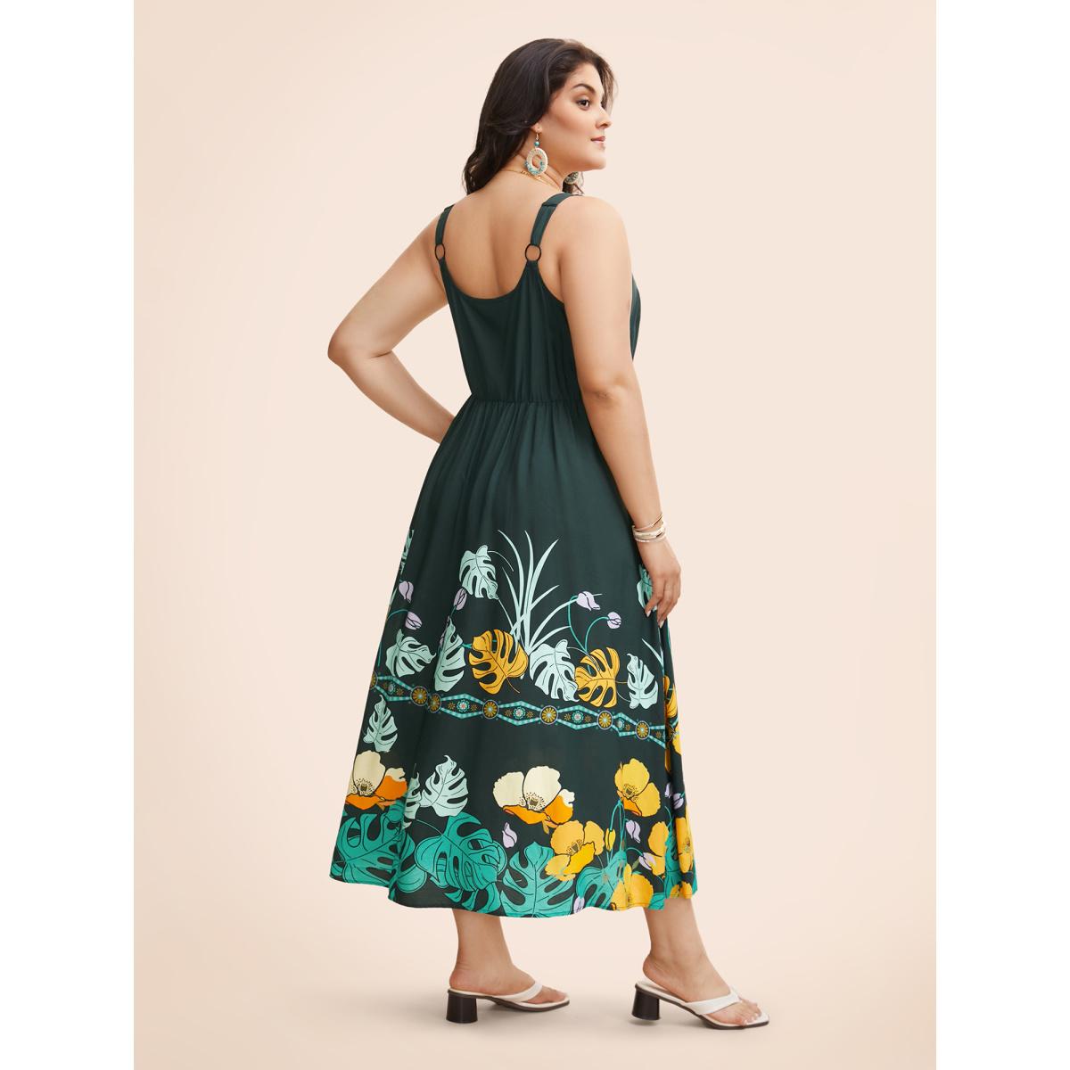 Plus Size Boho Print Elastic Waist Cami Dress Cyan Women Resort Gathered Non Sleeveless Curvy BloomChic 10/M Product Image