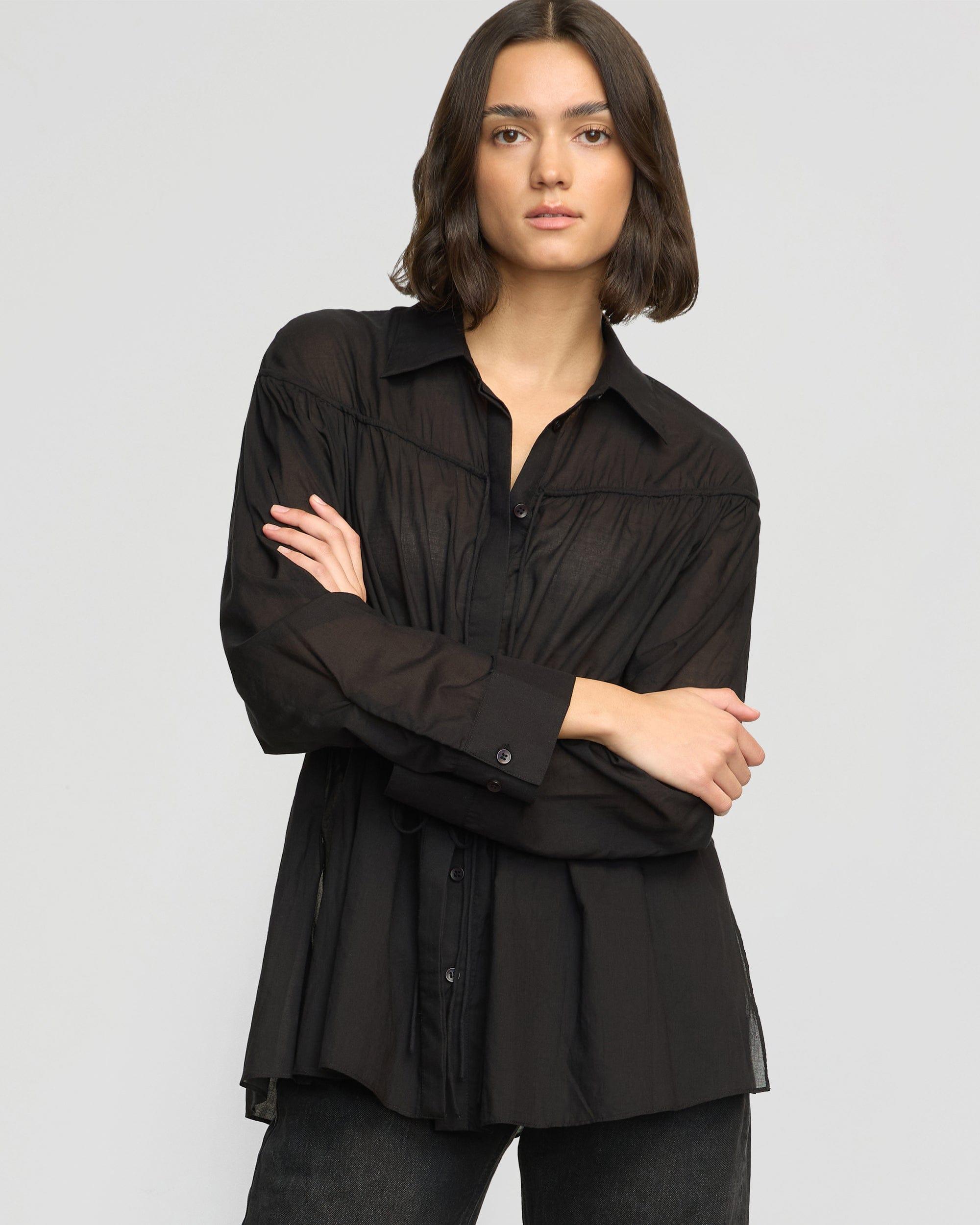 Kia Tie-Front Cotton-Silk Tunic Blouse Product Image