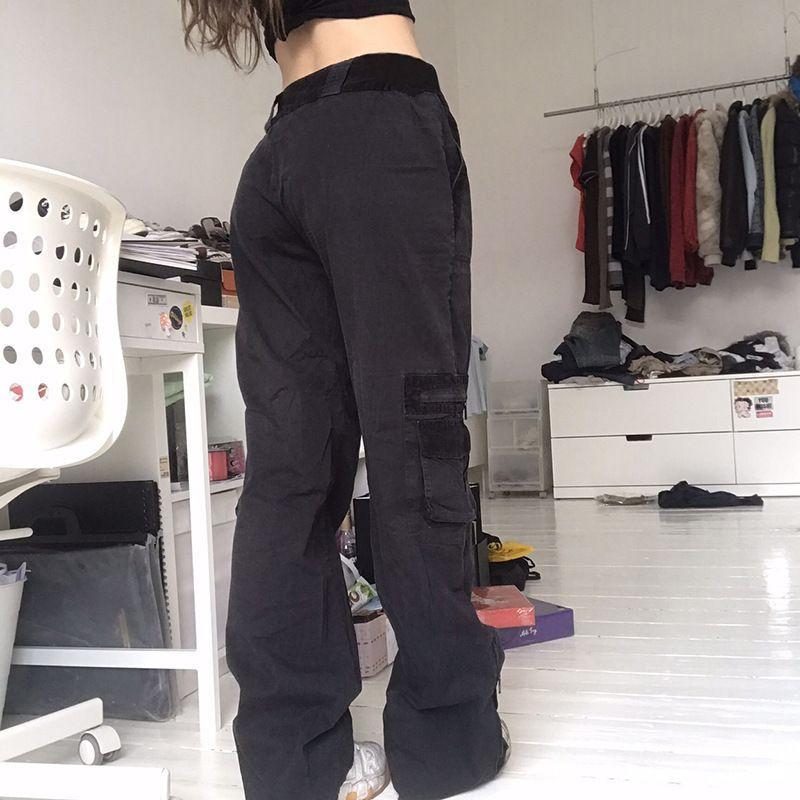 High-Waist Cargo Loose-Fit Jeans Product Image