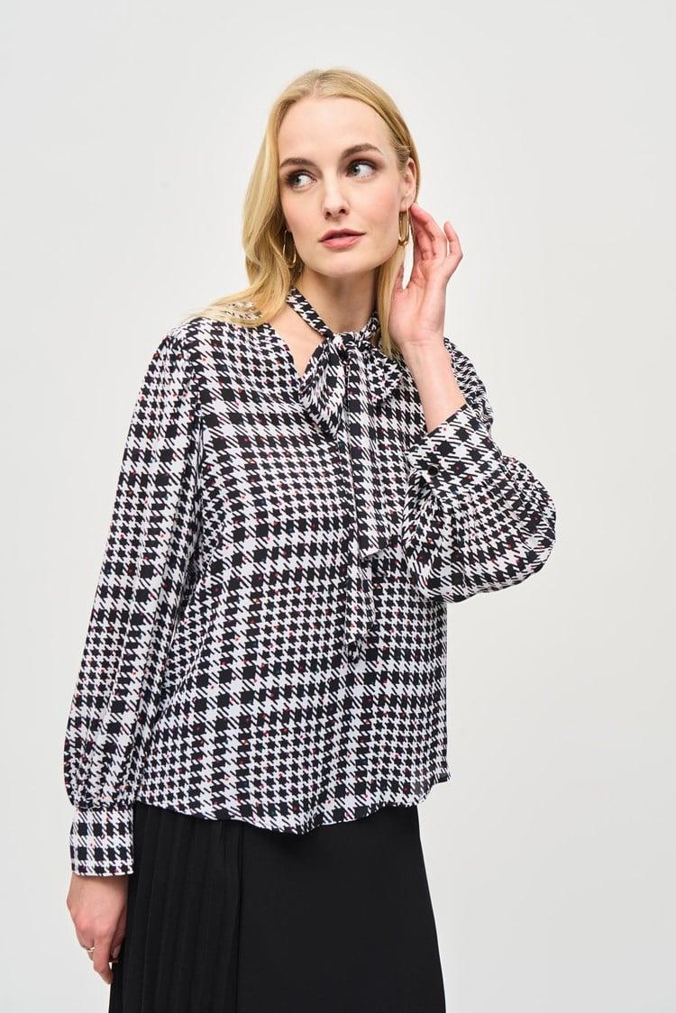 Georgette Plaid Puff Sleeve Top- Vanilla/ Multi Product Image