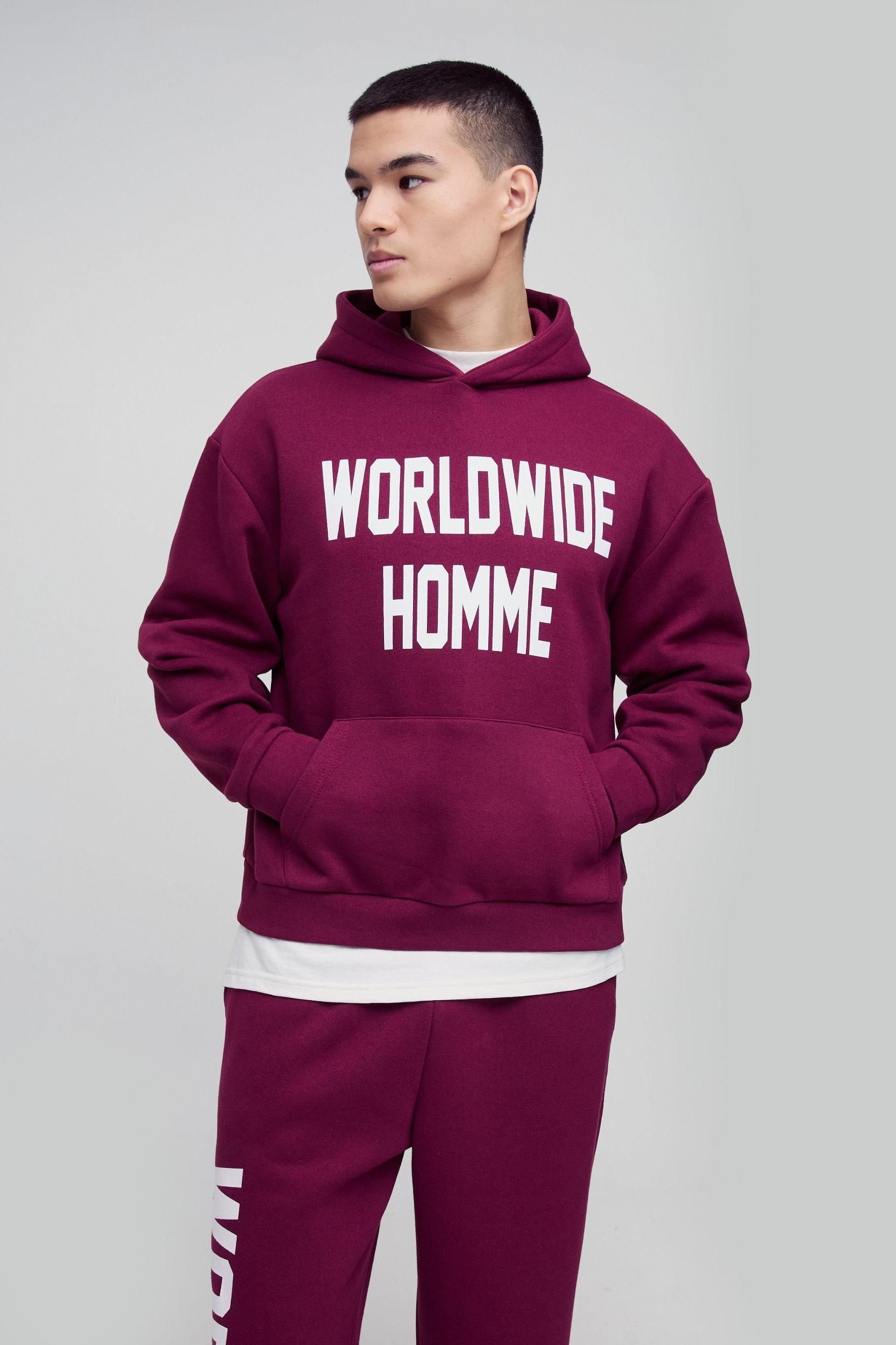 Oversized Boxy Worldwide Print Hooded Tracksuit | boohooMAN USA Product Image