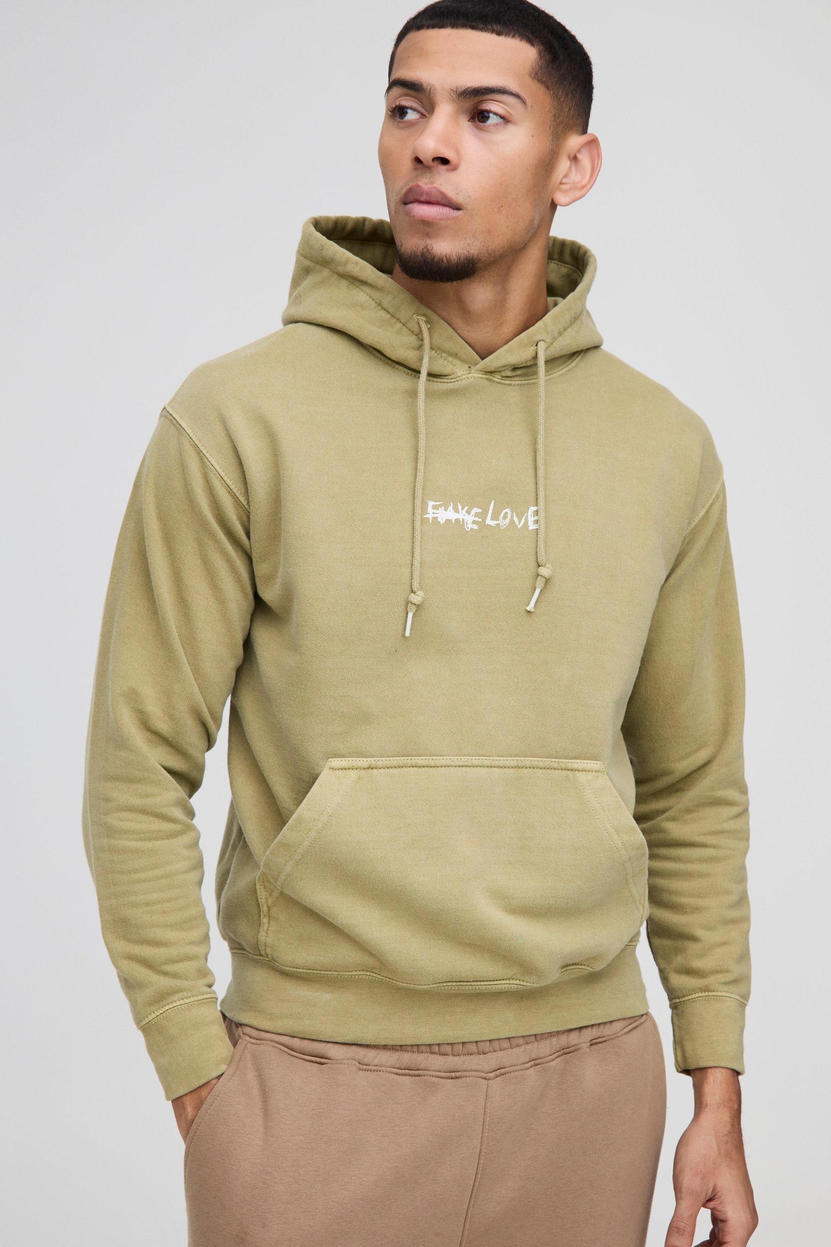 Regular Fit Washed Stay True Text Graphic Hoodie | boohooMAN USA Product Image