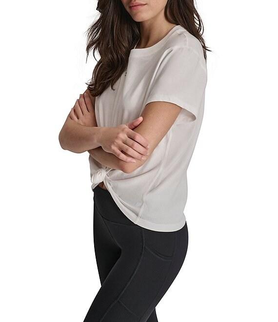 DKNY by Donna Karan Crew Neck Short Sleeve Knot Front Tee Shirt Product Image