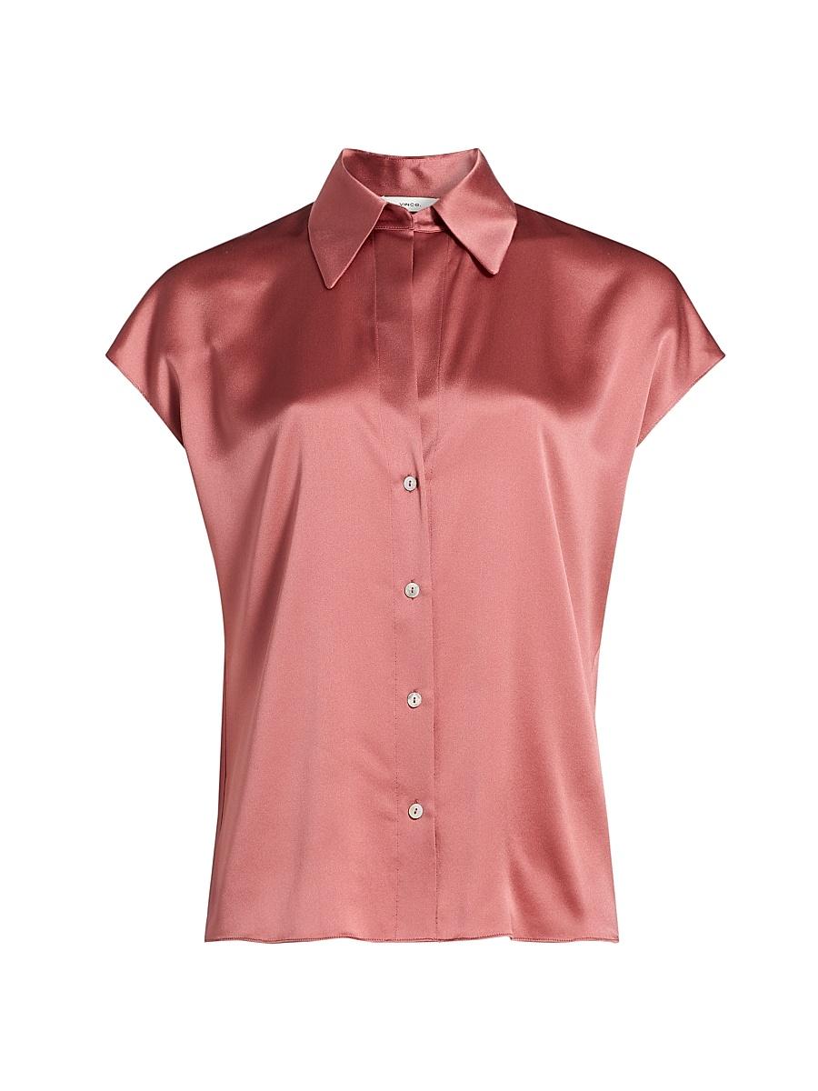 Womens Cap-Sleeve Silk Blouse Product Image