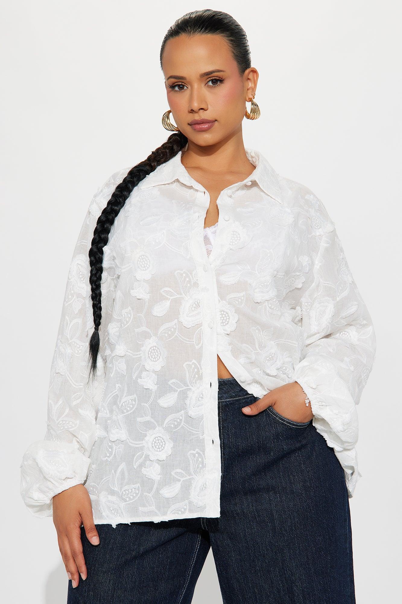 Garden Chic Floral Applique Shirt - White Female Product Image