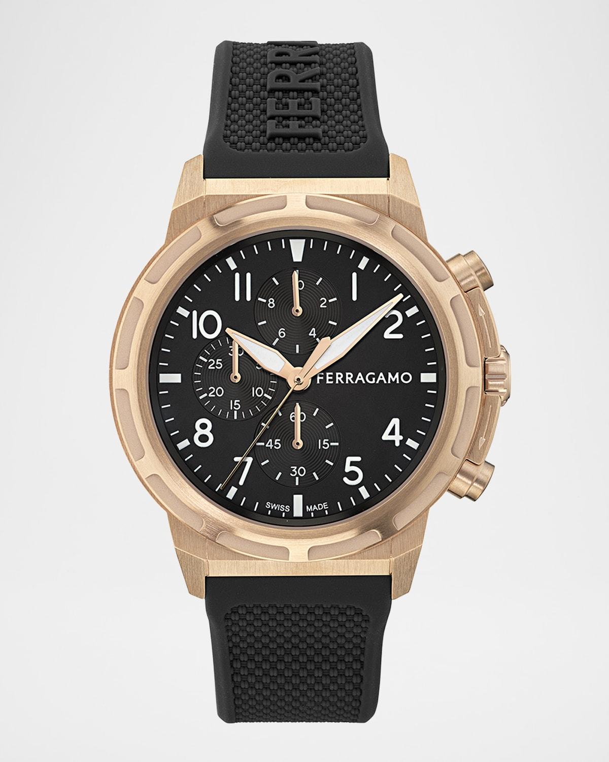 Mens Ferragamo Sport Chrono 44MM IP Rose Gold Silicone Watch Product Image
