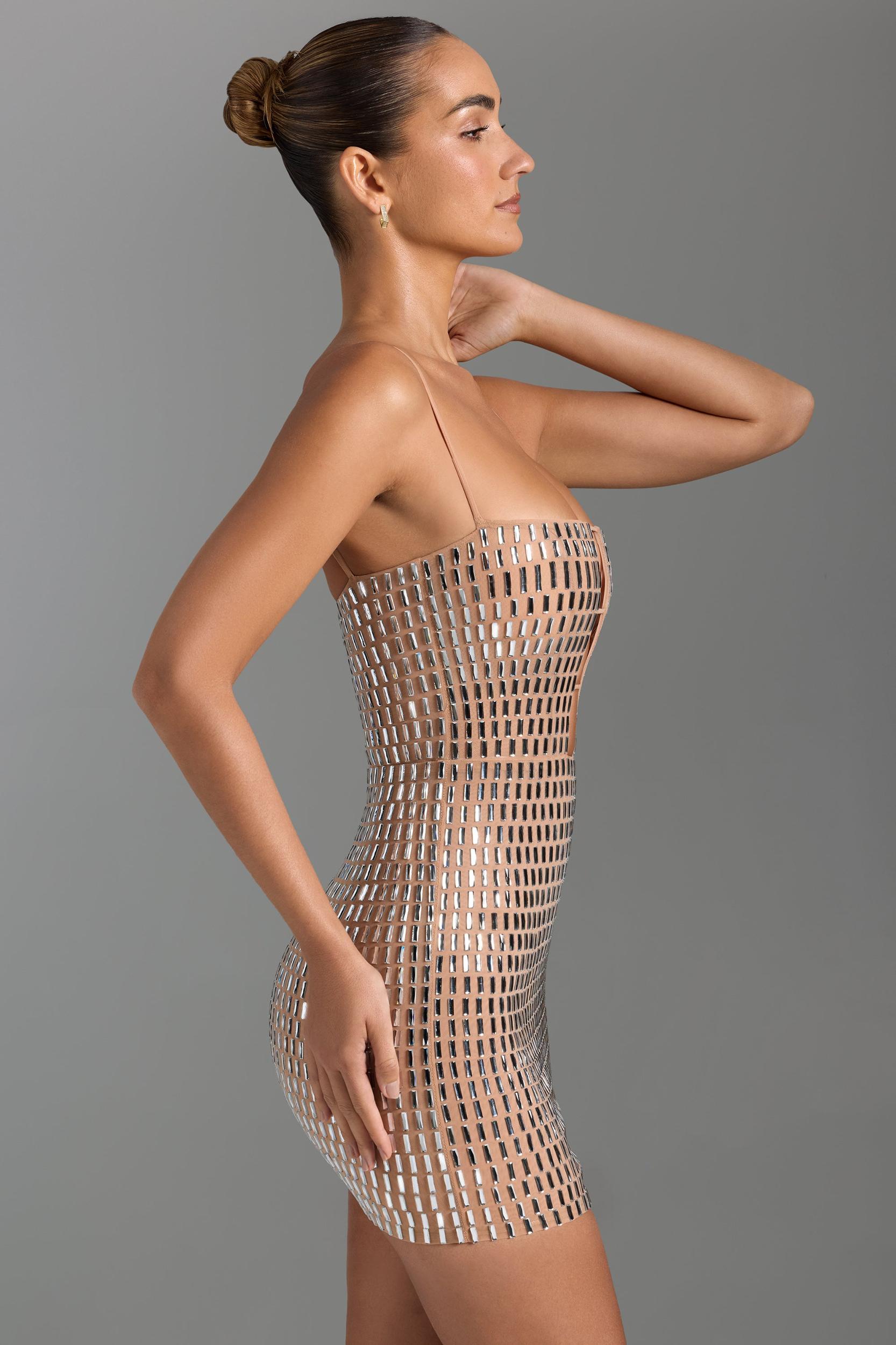 Embellished Cut-Out Mini Dress in Honey Product Image