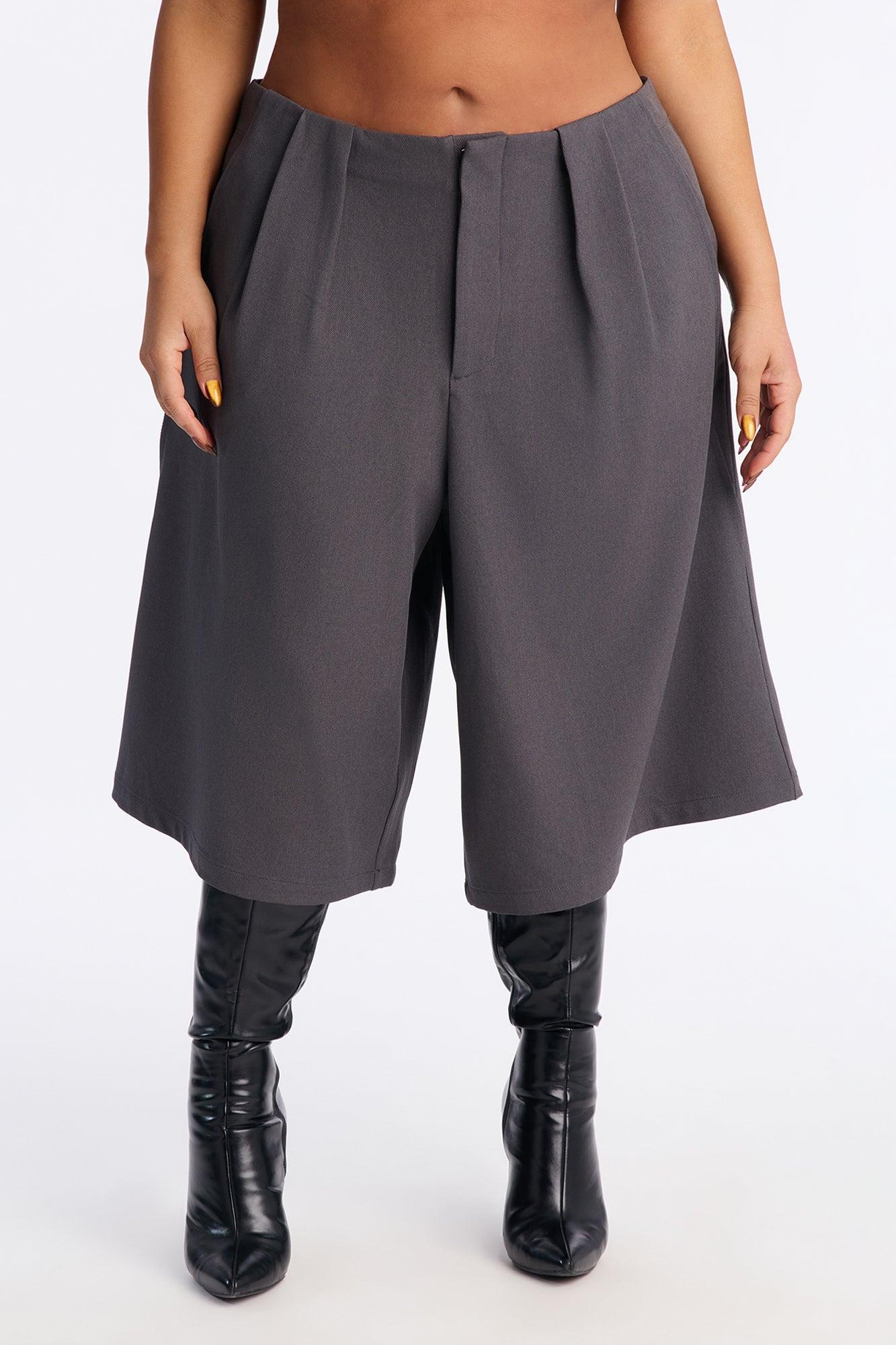 Business As Usual Belted Crepe Bermuda Short 9″ - Charcoal Female Product Image