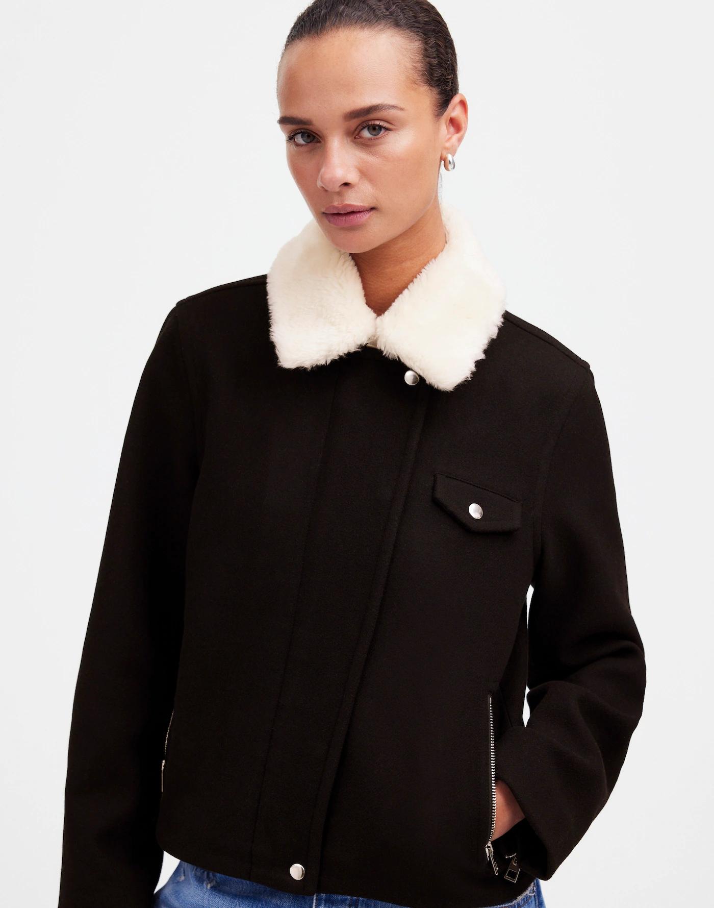 Sherpa-Collar Asymmetric Zip-Front Jacket Product Image