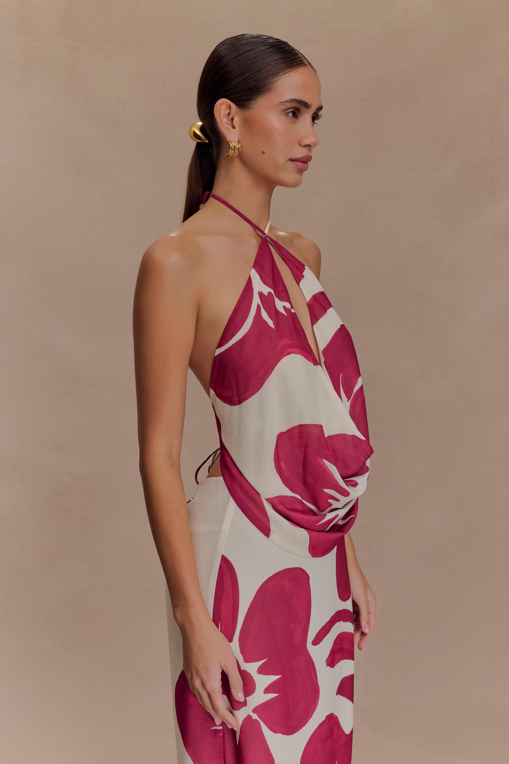 Katalina Chiffon Maxi Skirt - Red Deco Fleur Print Product Image