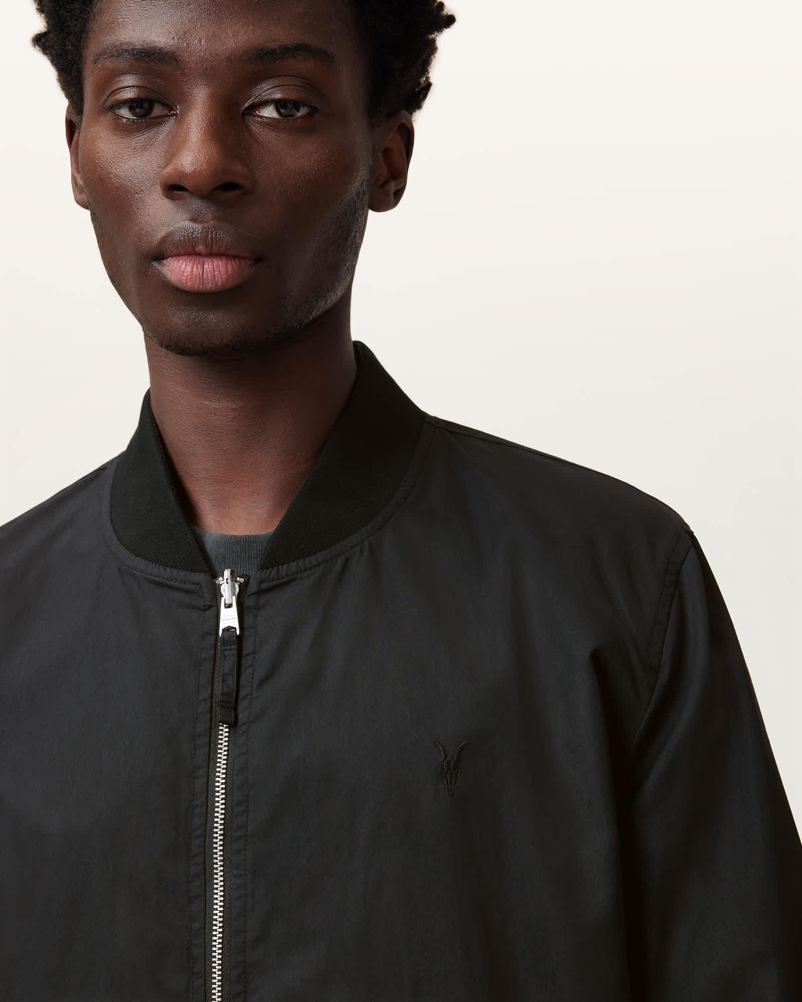 Bassett Reversible Ramskull Bomber Jacket BLACK/COMMAND BLUE | ALLSAINTS US Product Image