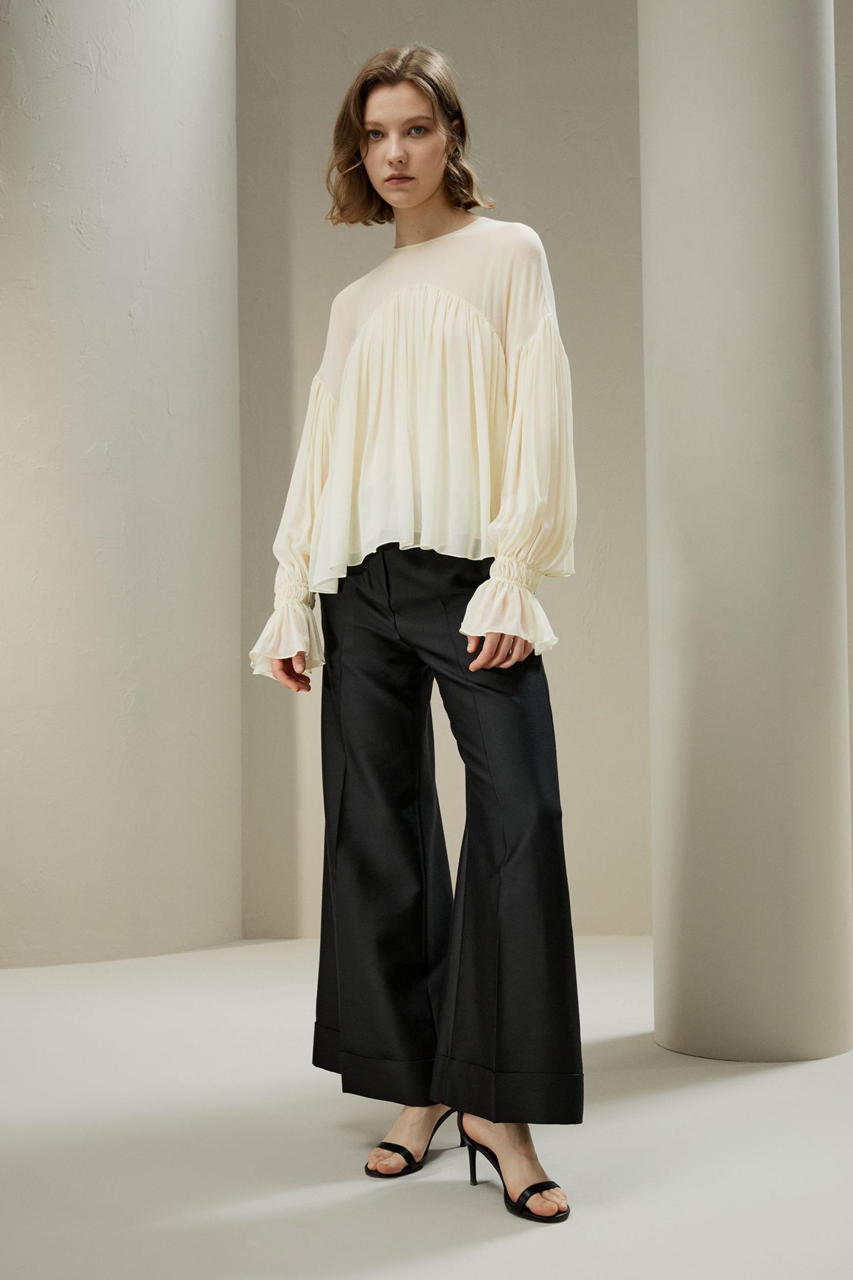 Sheer-shoulder Ruffle Shirt Product Image