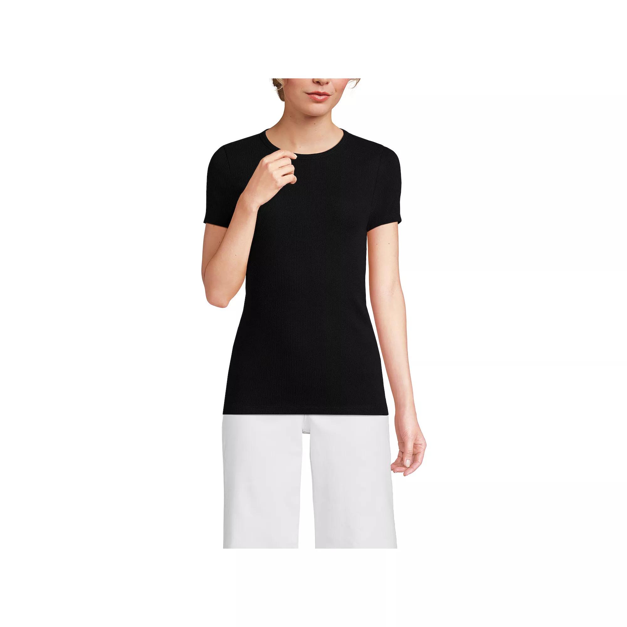 Petite Lands' End Short Sleeve Micro Rib Crewneck T-Shirt, Women's,  Product Image